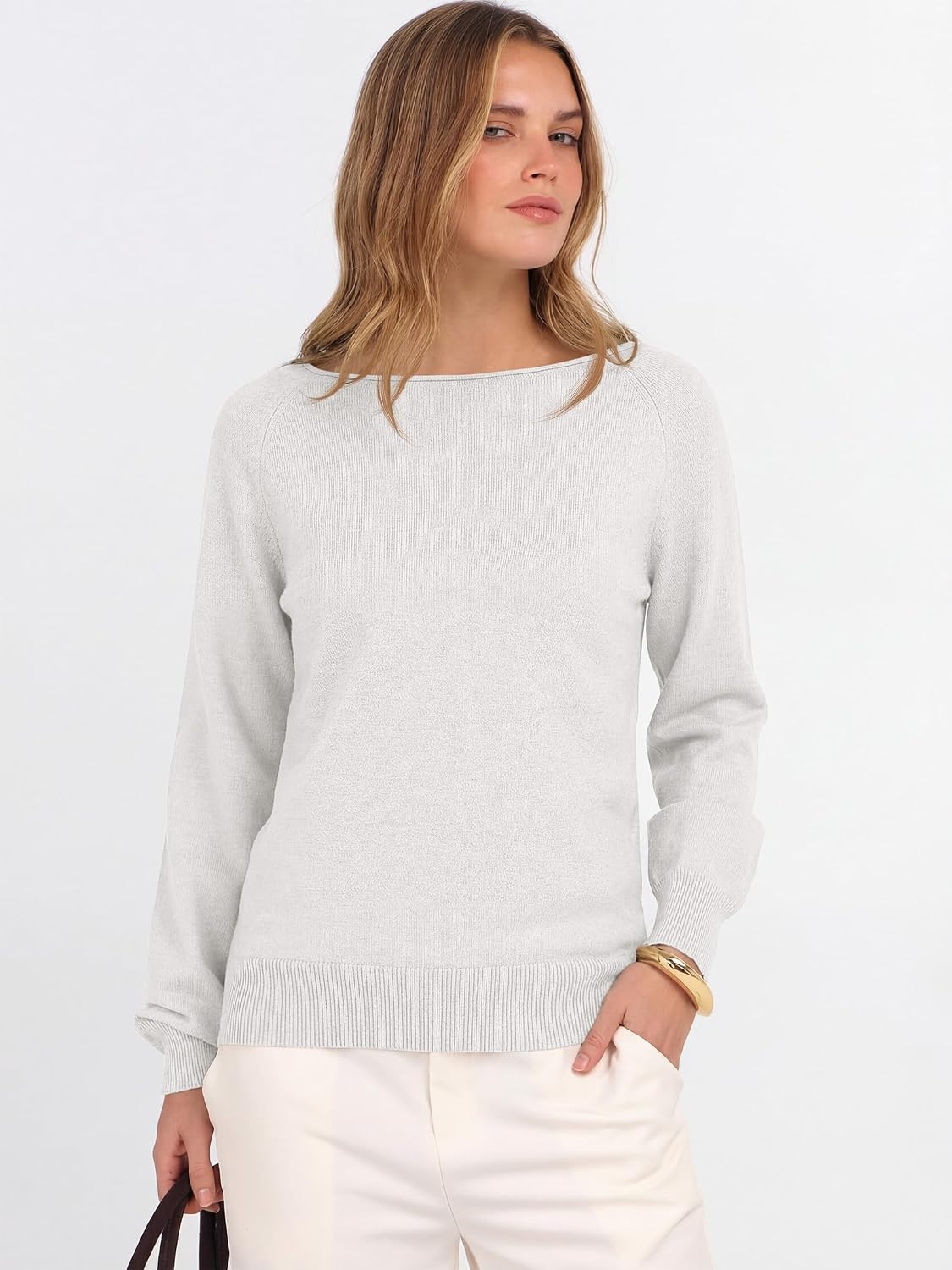 image:imageANRABESS Women Long Sleeve Rolled Neck Fall Lightweight Sweaters TopWhite