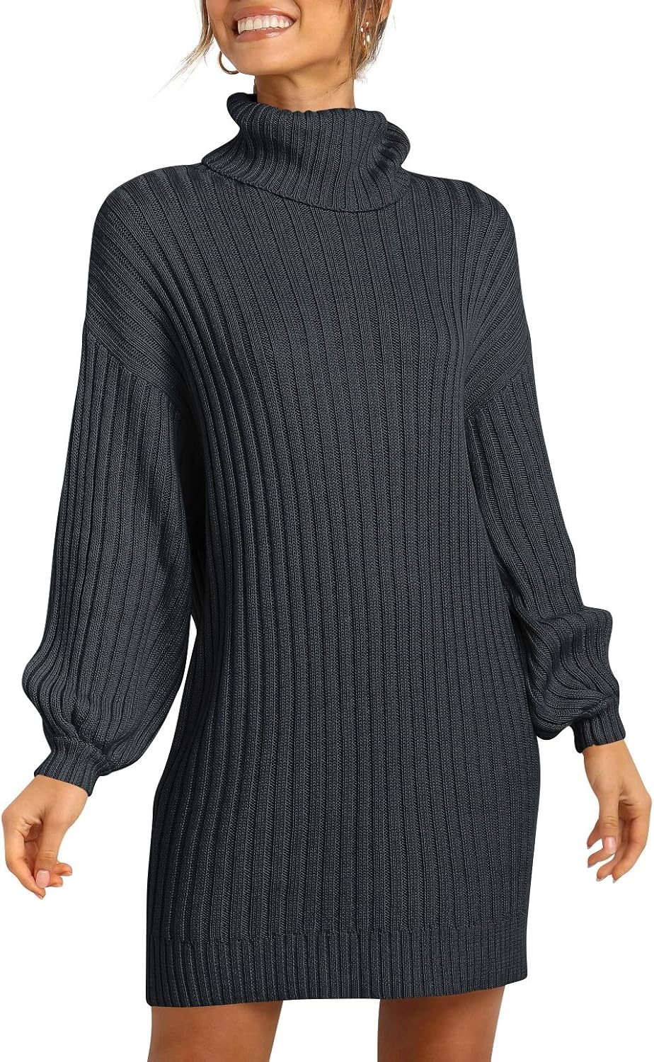 image:imageANRABESS Women Oversized Cowl Neck Fall Long Sleeve Sweater DressBlack