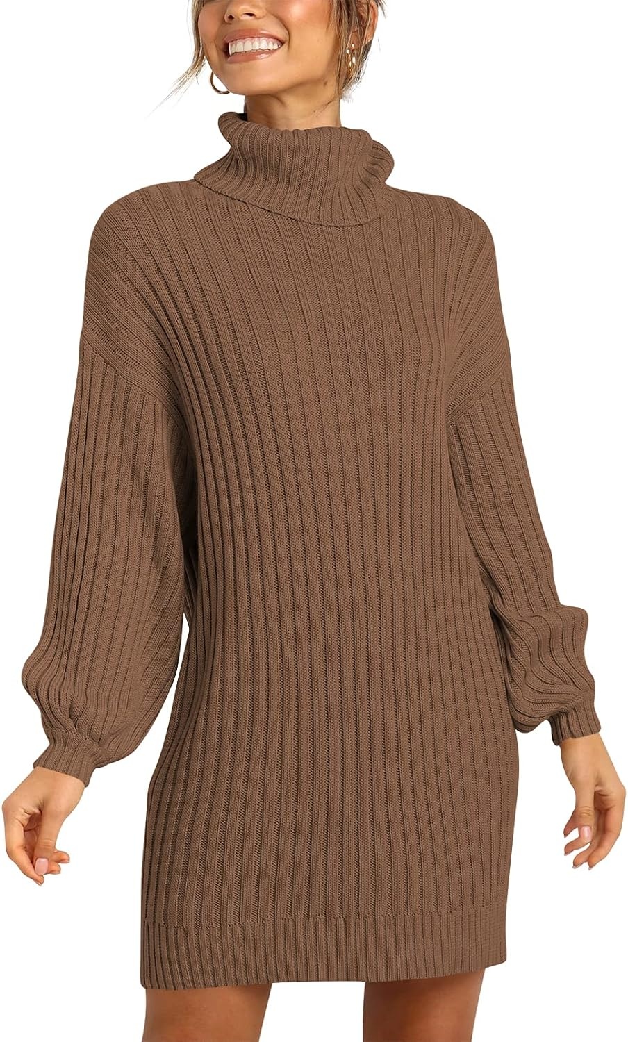 image:imageANRABESS Women Oversized Cowl Neck Fall Long Sleeve Sweater DressCamel