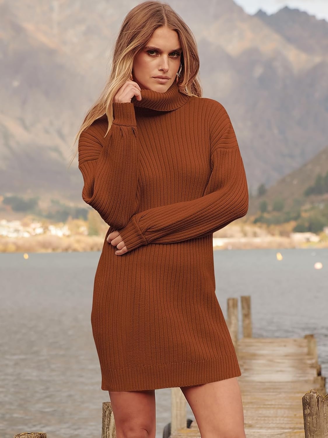 image:imageANRABESS Women Oversized Cowl Neck Fall Long Sleeve Sweater DressCaramel