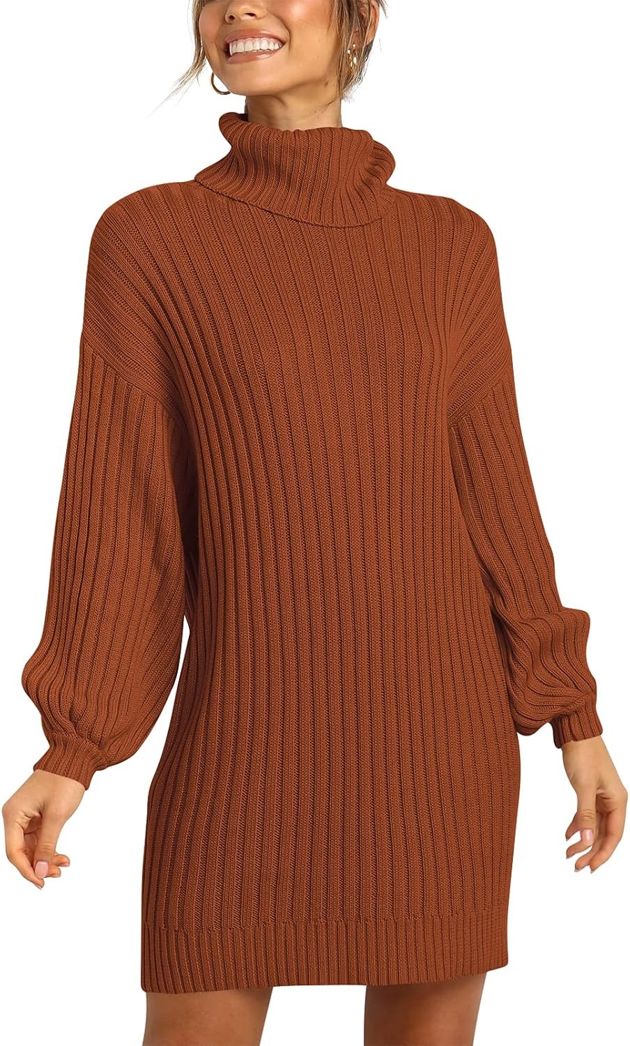 image:imageANRABESS Women Oversized Cowl Neck Fall Long Sleeve Sweater DressCaramel