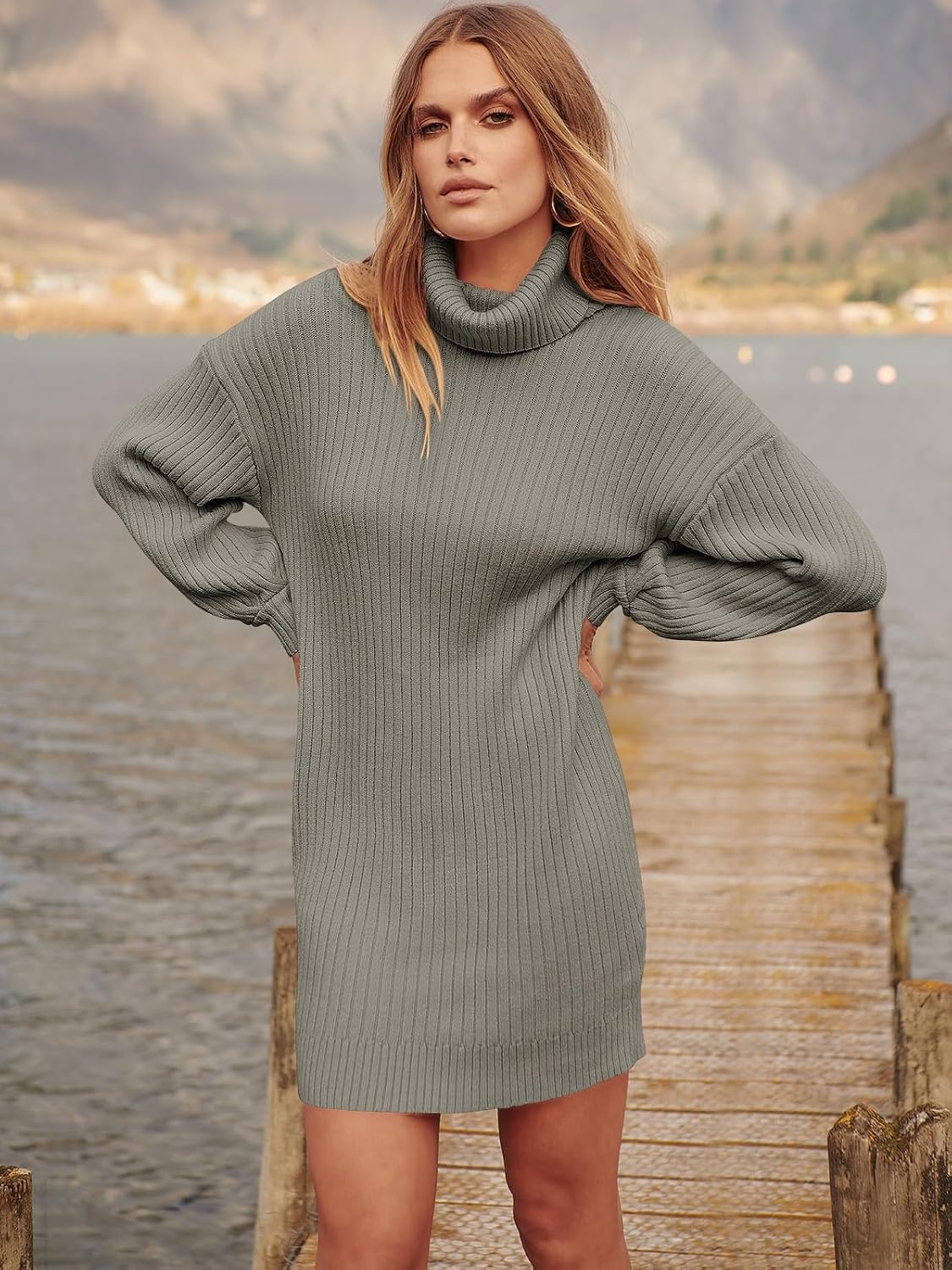 image:imageANRABESS Women Oversized Cowl Neck Fall Long Sleeve Sweater DressCoffee Gray