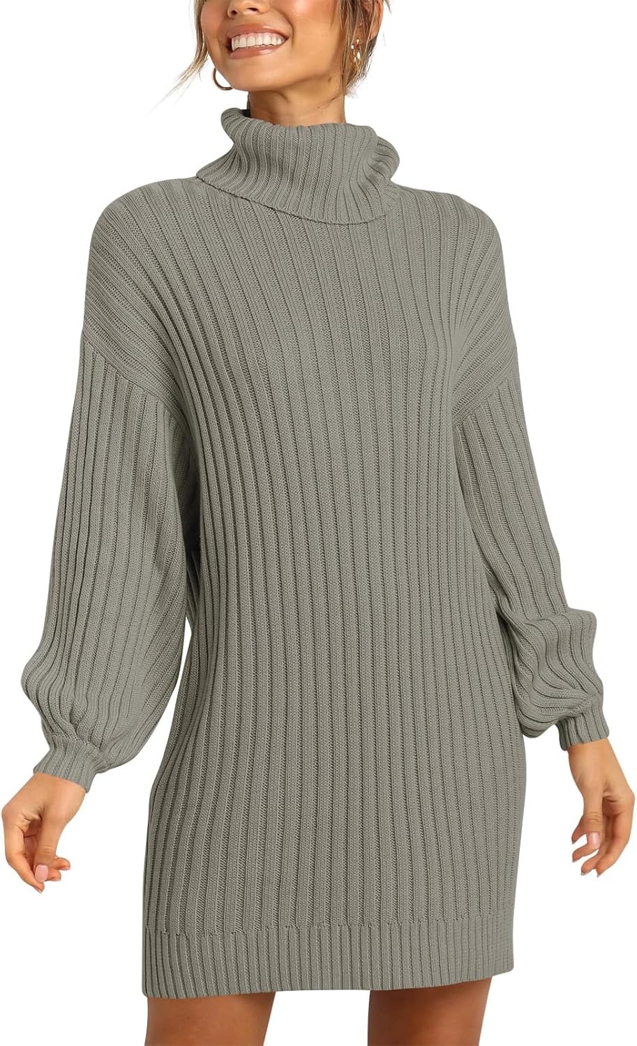 image:imageANRABESS Women Oversized Cowl Neck Fall Long Sleeve Sweater DressCoffee Gray