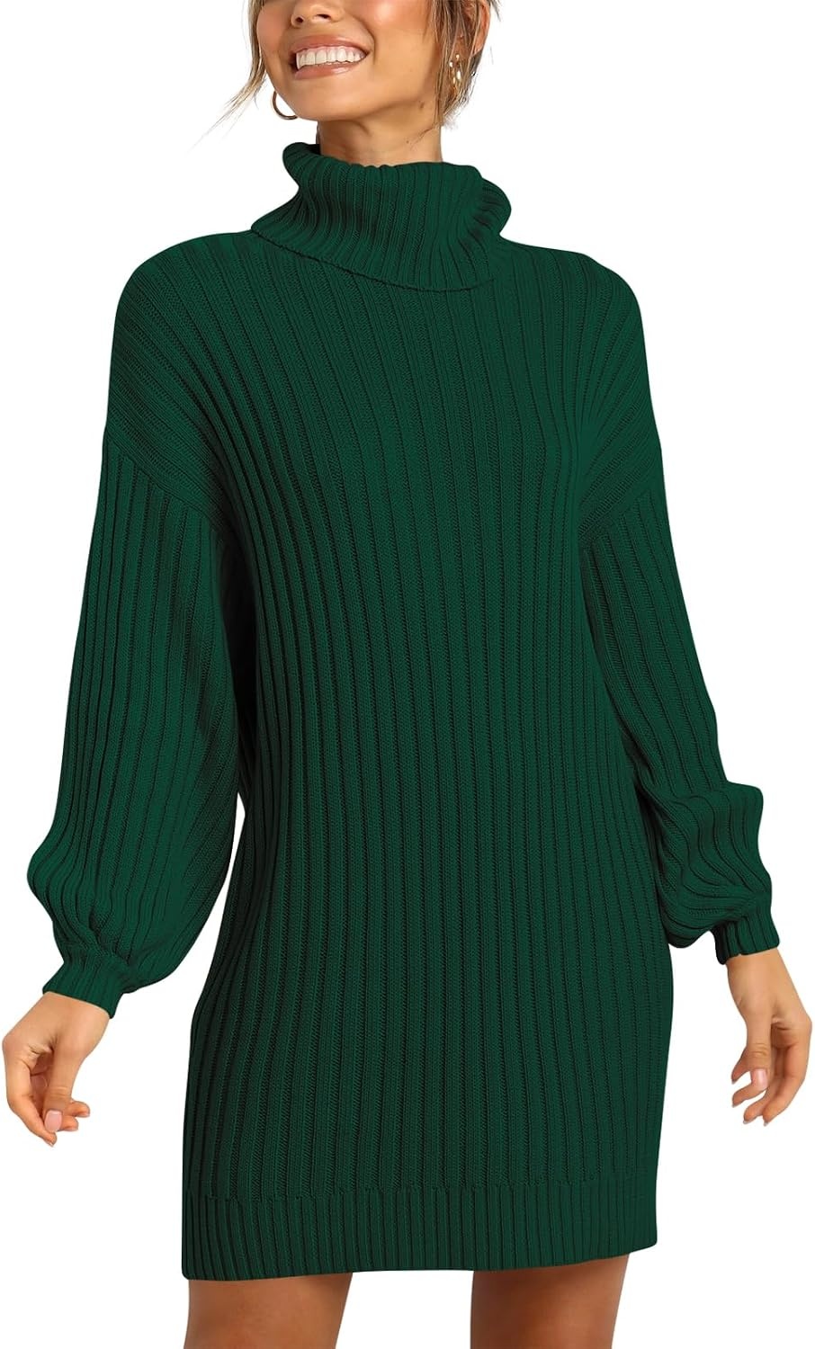image:imageANRABESS Women Oversized Cowl Neck Fall Long Sleeve Sweater DressDark Green
