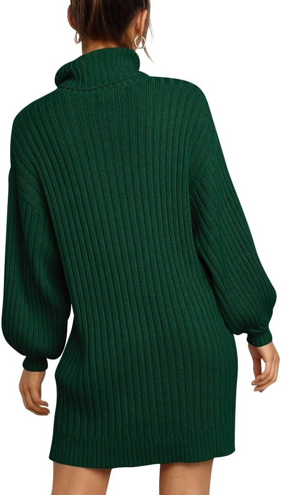 image:imageANRABESS Women Oversized Cowl Neck Fall Long Sleeve Sweater DressDark Green