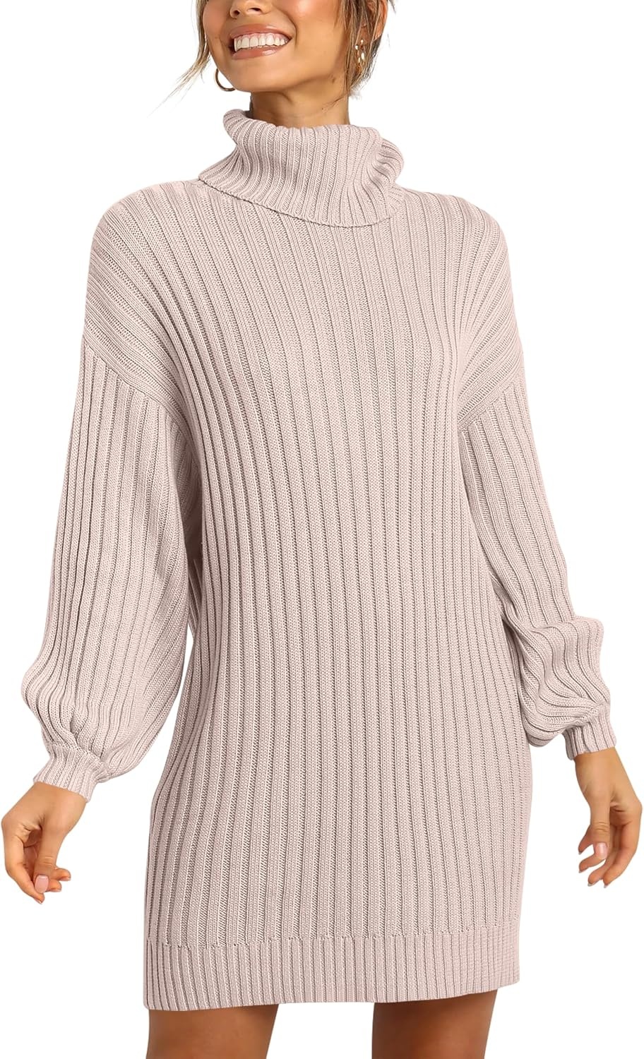 image:imageANRABESS Women Oversized Cowl Neck Fall Long Sleeve Sweater DressLight Pink