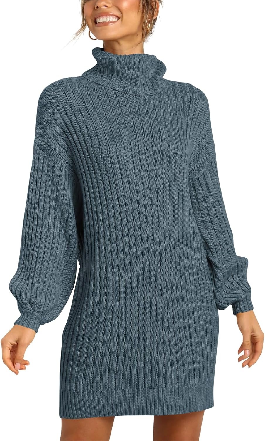 image:imageANRABESS Women Oversized Cowl Neck Fall Long Sleeve Sweater DressNavyblue