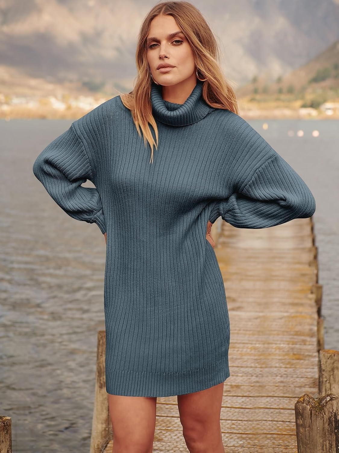 image:imageANRABESS Women Oversized Cowl Neck Fall Long Sleeve Sweater DressNavyblue