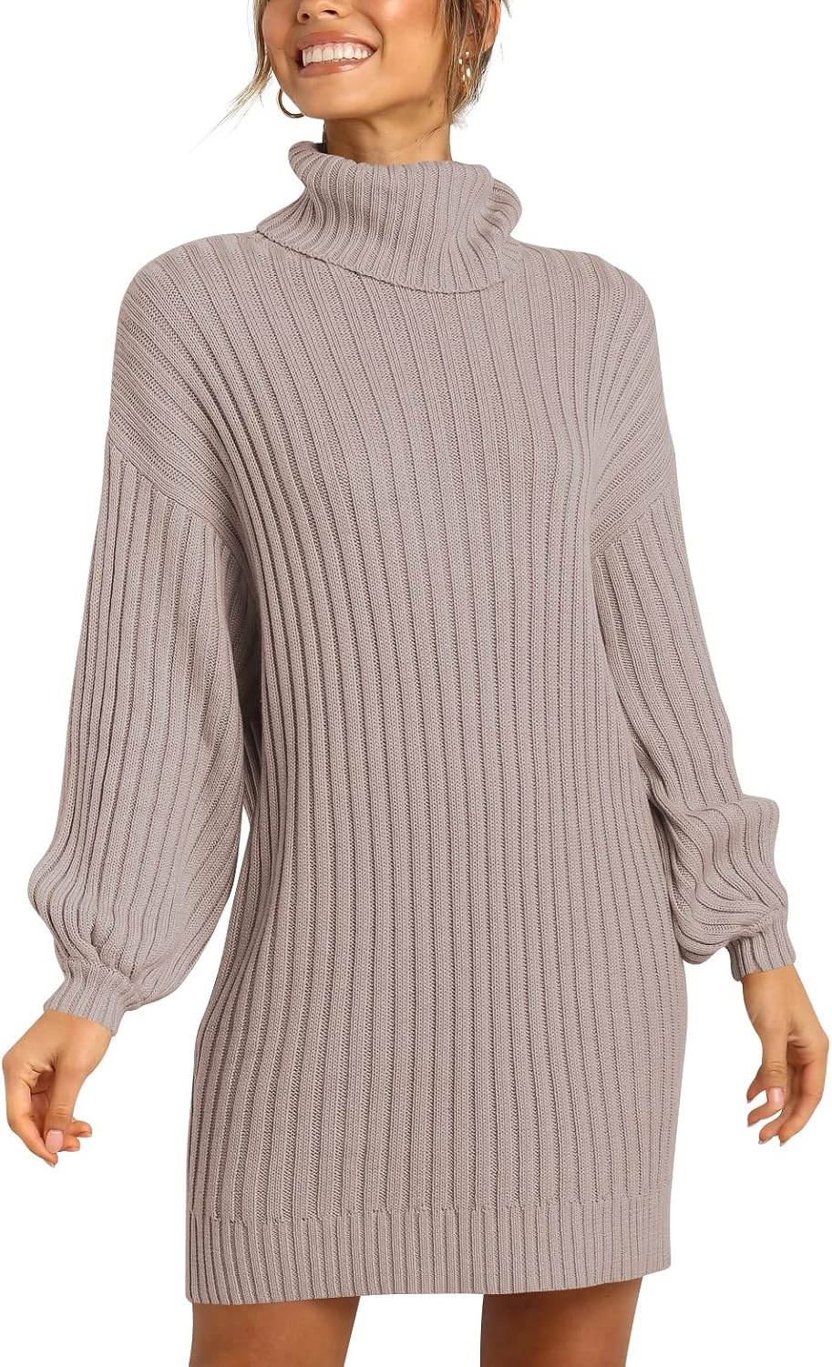 image:imageANRABESS Women Oversized Cowl Neck Fall Long Sleeve Sweater DressPink Apricot