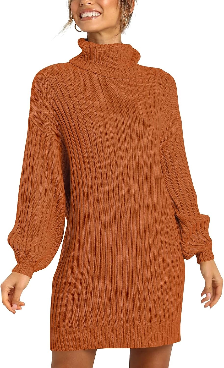 image:imageANRABESS Women Oversized Cowl Neck Fall Long Sleeve Sweater DressPumpkin