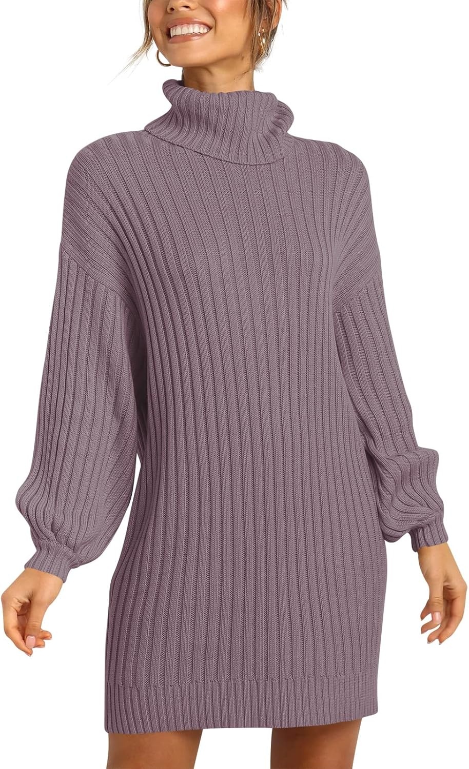 image:imageANRABESS Women Oversized Cowl Neck Fall Long Sleeve Sweater DressPurple
