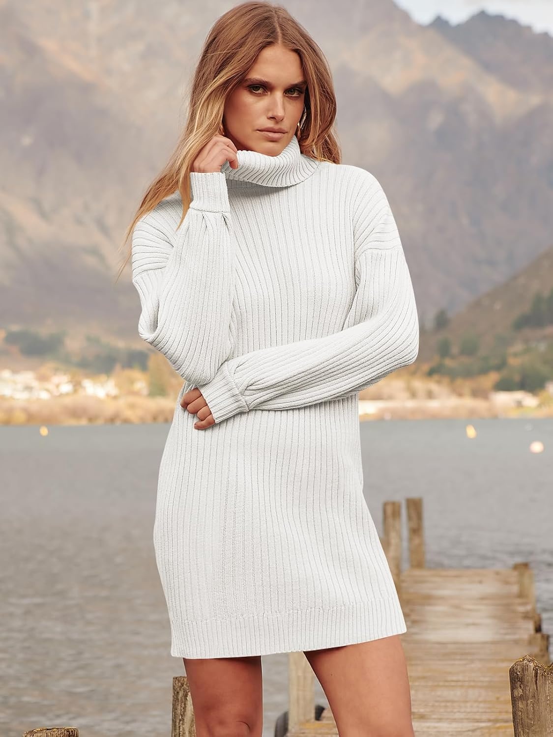 image:imageANRABESS Women Oversized Cowl Neck Fall Long Sleeve Sweater DressWhite