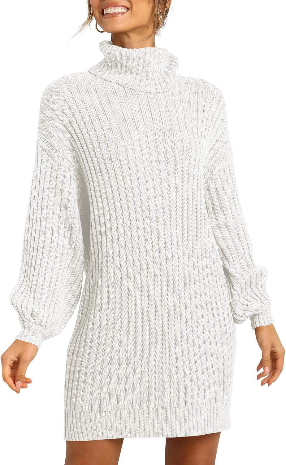 image:imageANRABESS Women Oversized Cowl Neck Fall Long Sleeve Sweater DressWhite