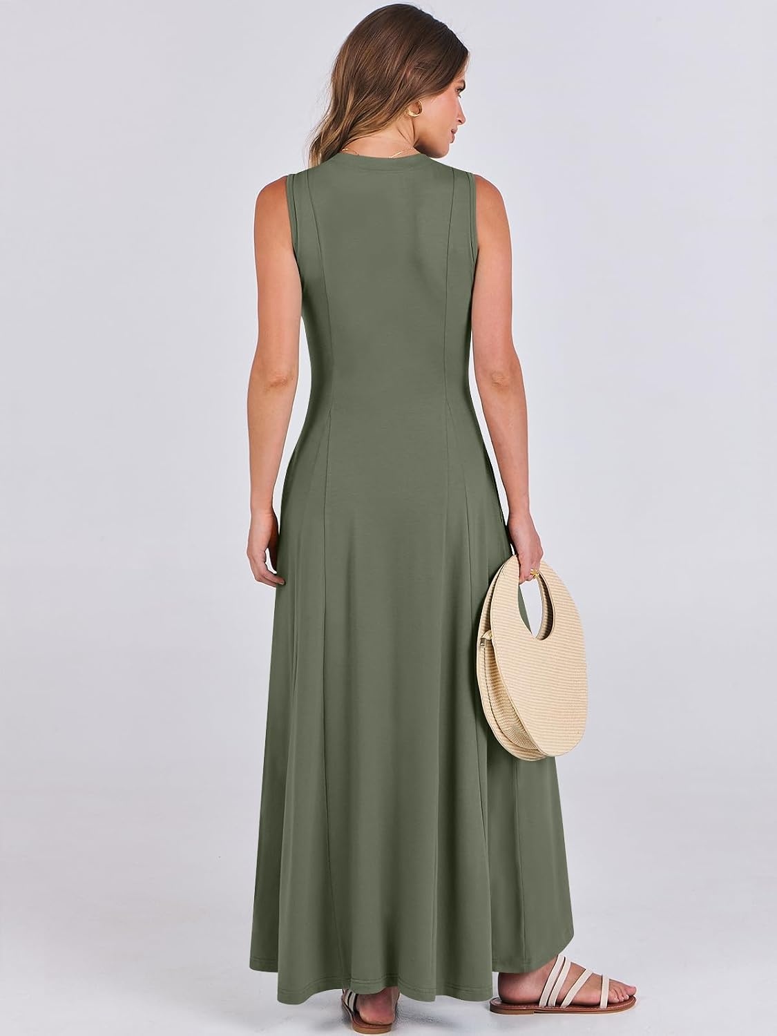 image:imageANRABESS Women Summer Casual Sleeveless Maxi Sundress Button Fit amp Flare ALine Flowy Long Dresses 2026 Beach OutfitsArmy Green