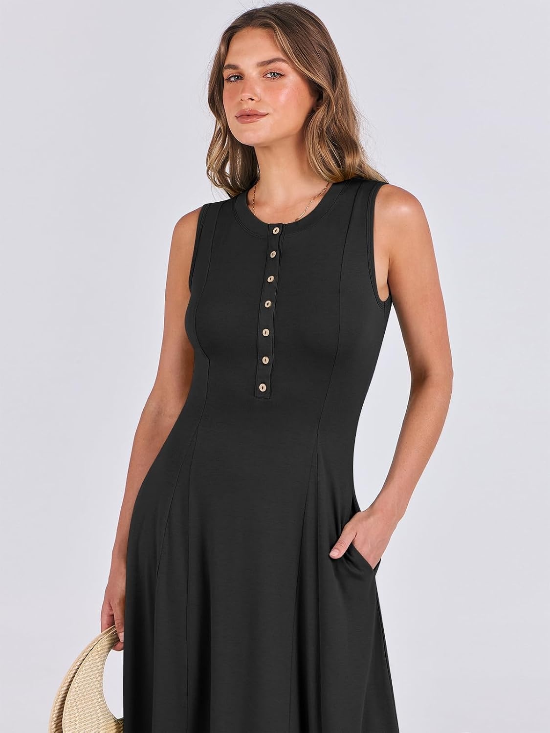 image:imageANRABESS Women Summer Casual Sleeveless Maxi Sundress Button Fit amp Flare ALine Flowy Long Dresses 2026 Beach OutfitsBlack