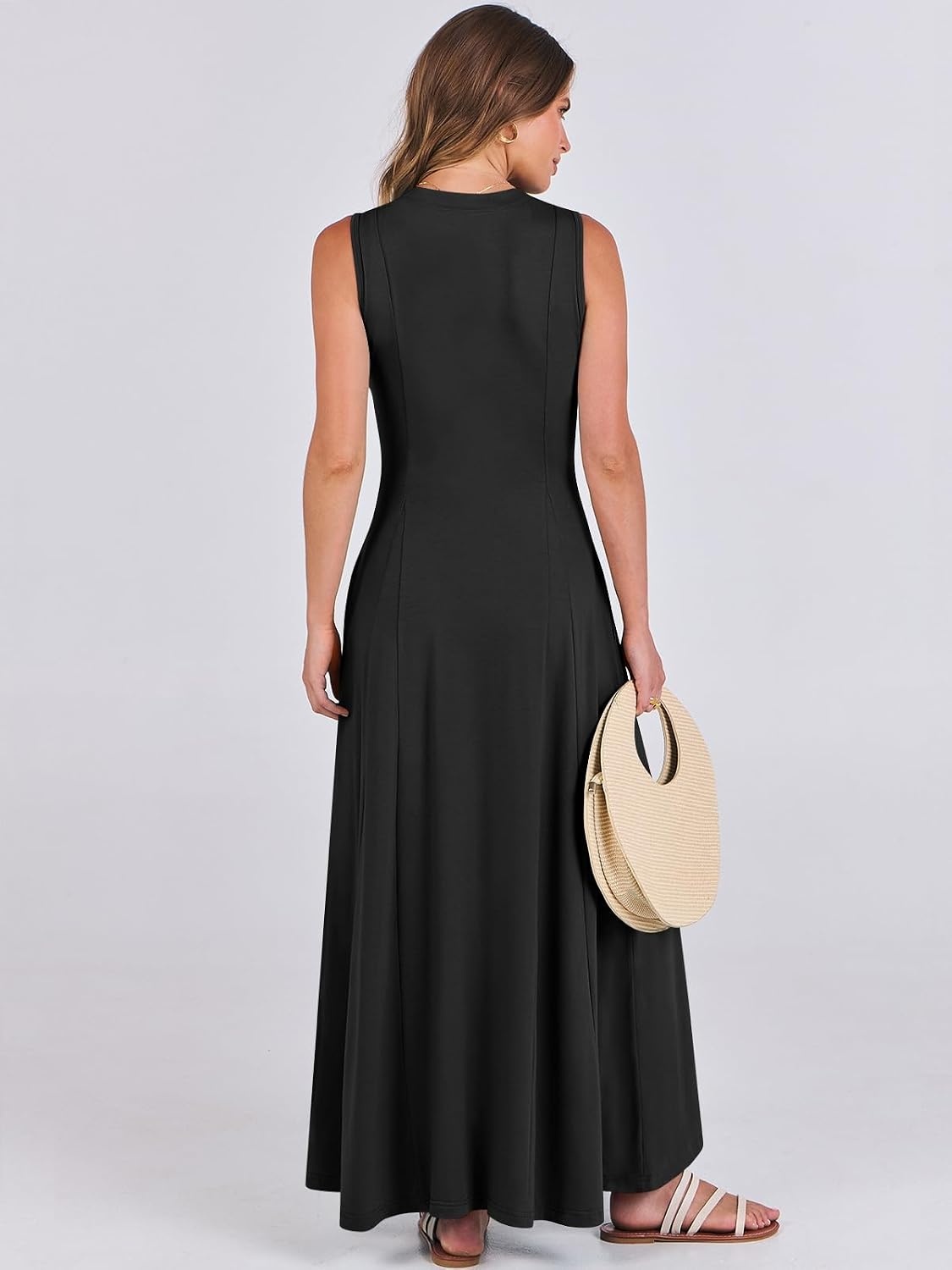 image:imageANRABESS Women Summer Casual Sleeveless Maxi Sundress Button Fit amp Flare ALine Flowy Long Dresses 2026 Beach OutfitsBlack