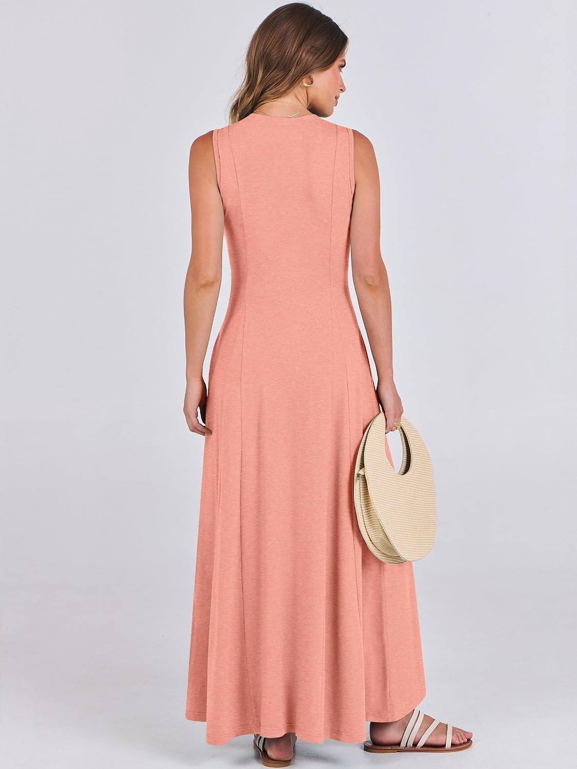 image:imageANRABESS Women Summer Casual Sleeveless Maxi Sundress Button Fit amp Flare ALine Flowy Long Dresses 2026 Beach OutfitsLight Pink