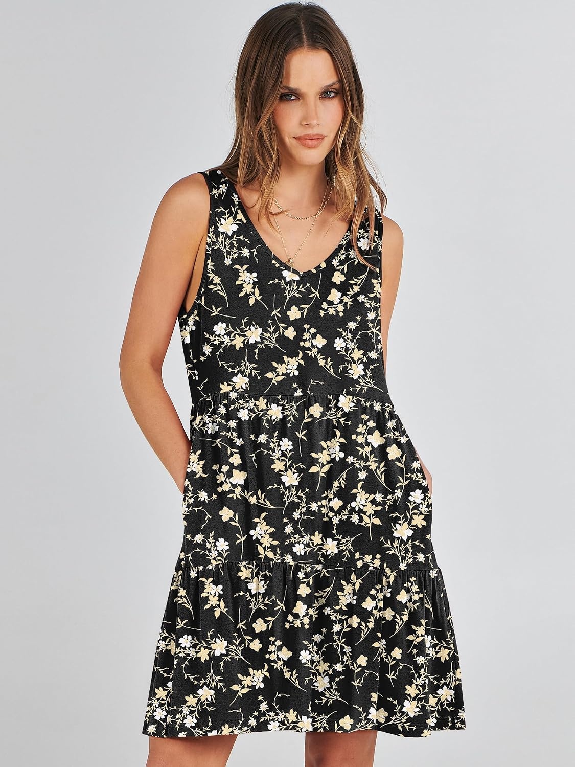 image:imageANRABESS Women Summer Sleeveless Mini Dress Casual Tank SundressBlack Floral