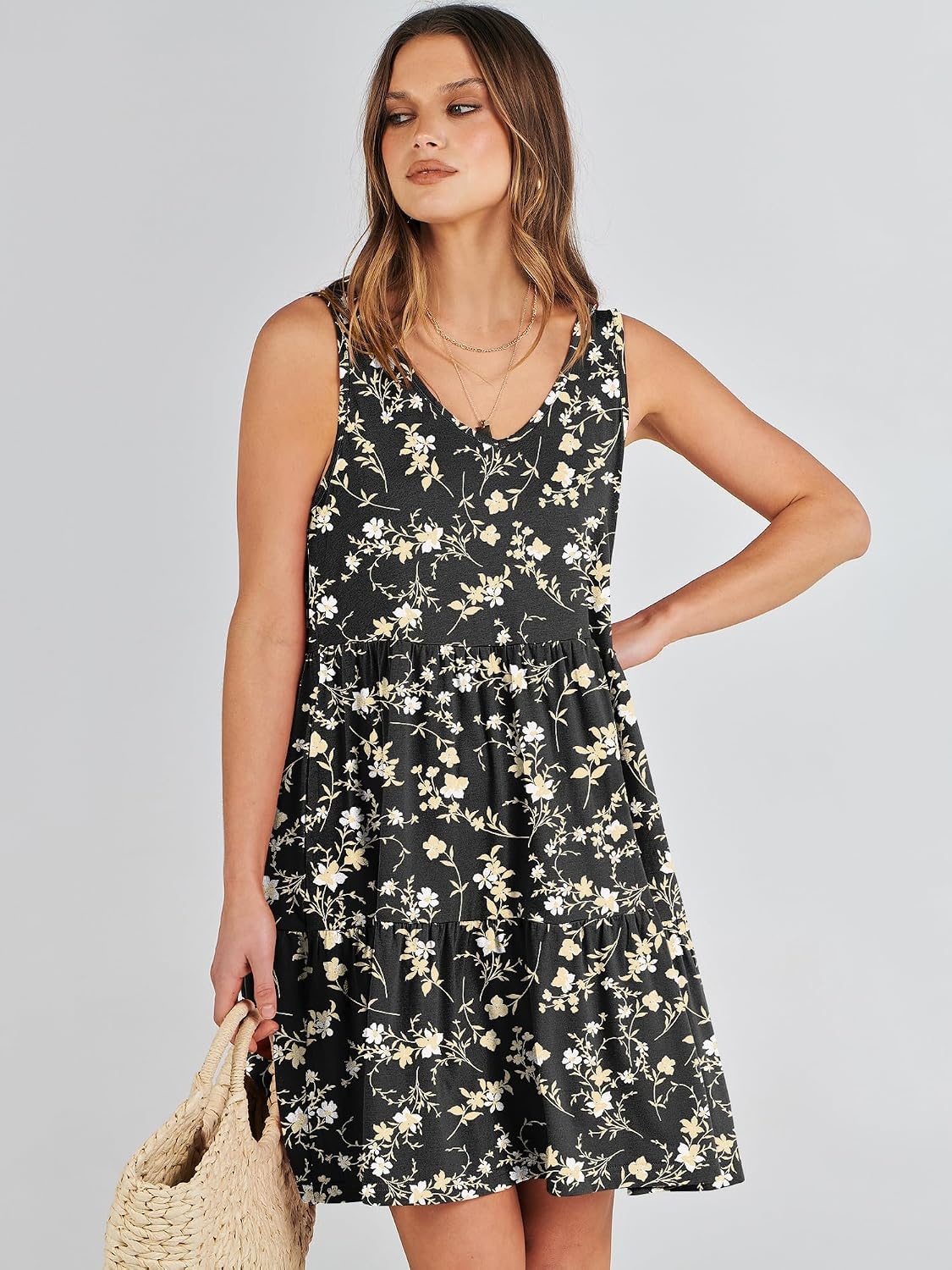 image:imageANRABESS Women Summer Sleeveless Mini Dress Casual Tank SundressBlack Floral