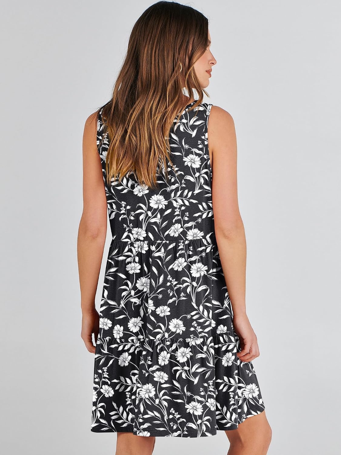 image:imageANRABESS Women Summer Sleeveless Mini Dress Casual Tank SundressBlack White Floral