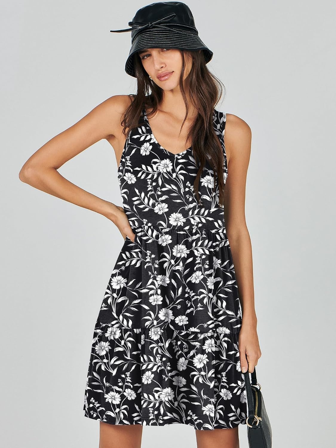 image:imageANRABESS Women Summer Sleeveless Mini Dress Casual Tank SundressBlack White Floral