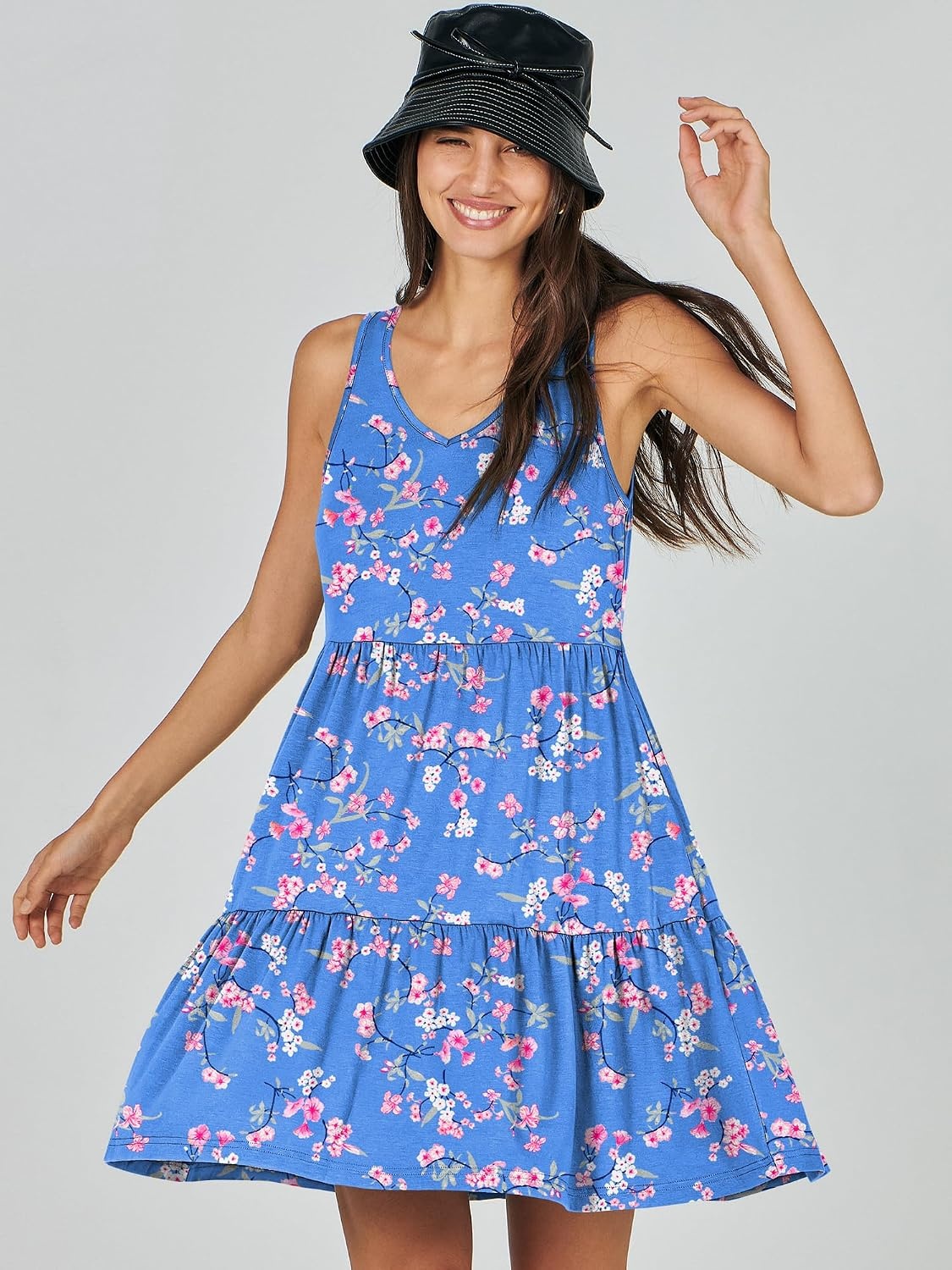 image:imageANRABESS Women Summer Sleeveless Mini Dress Casual Tank SundressBlue Floral