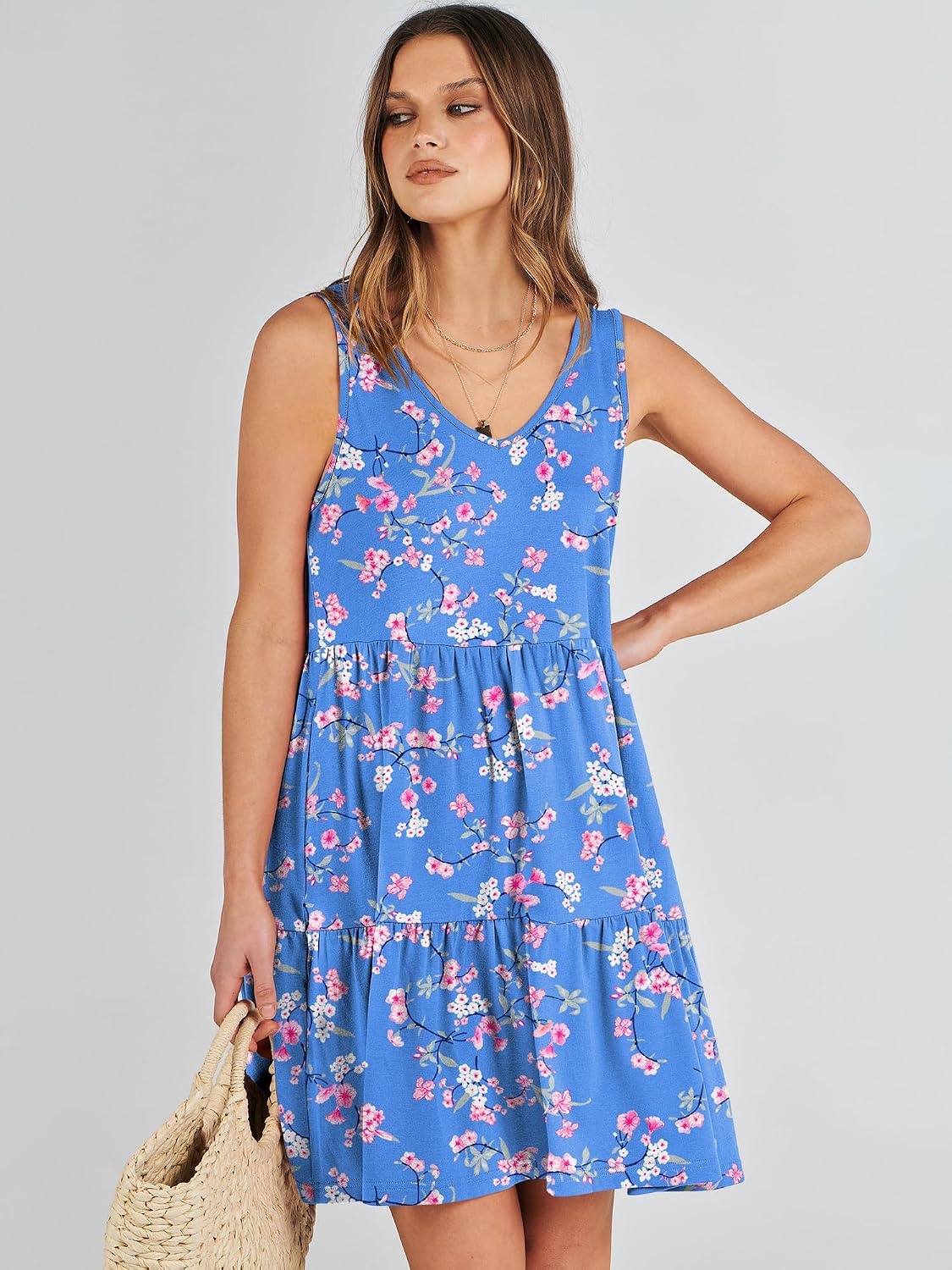image:imageANRABESS Women Summer Sleeveless Mini Dress Casual Tank SundressBlue Floral