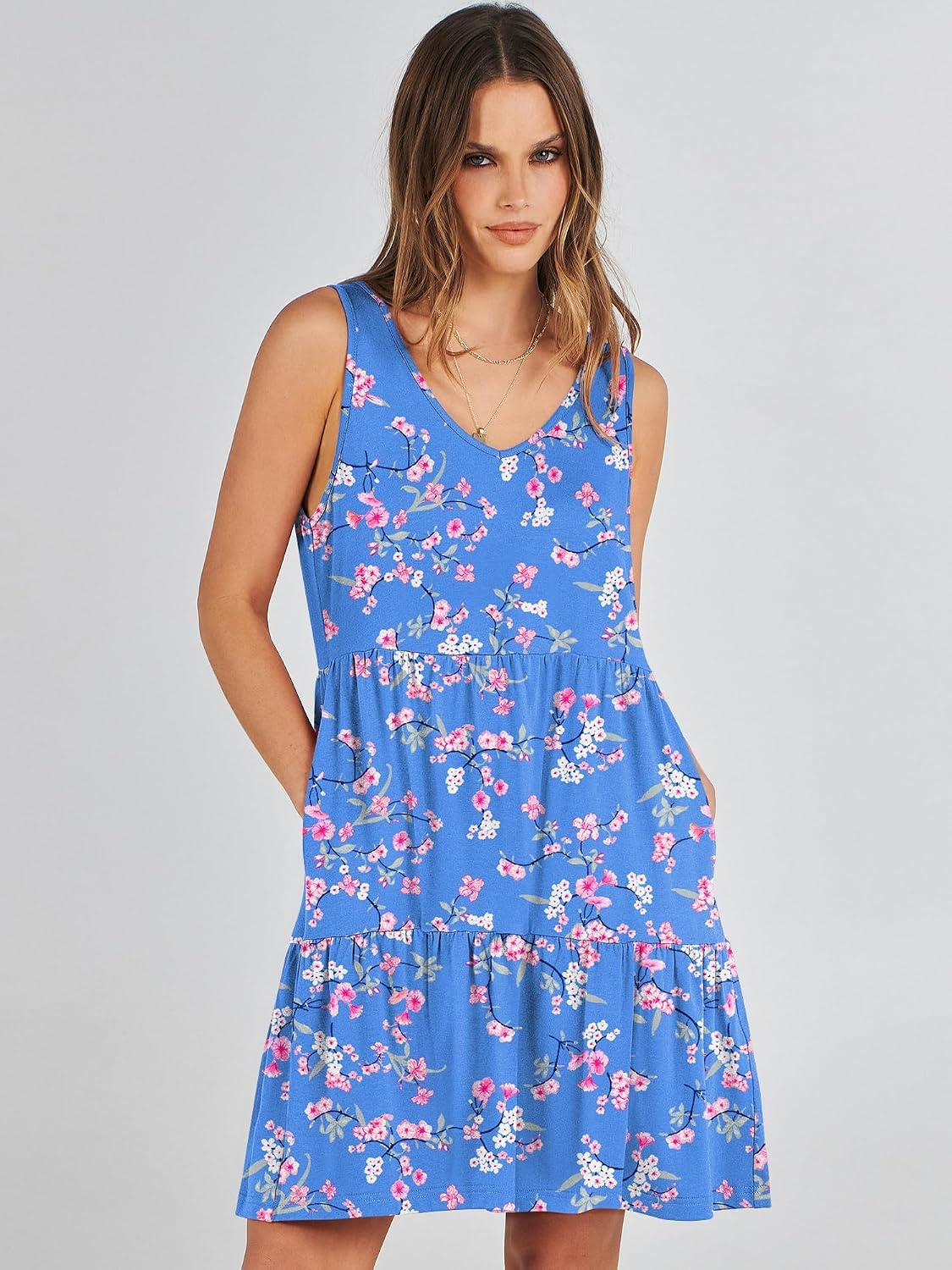 image:imageANRABESS Women Summer Sleeveless Mini Dress Casual Tank SundressBlue Floral