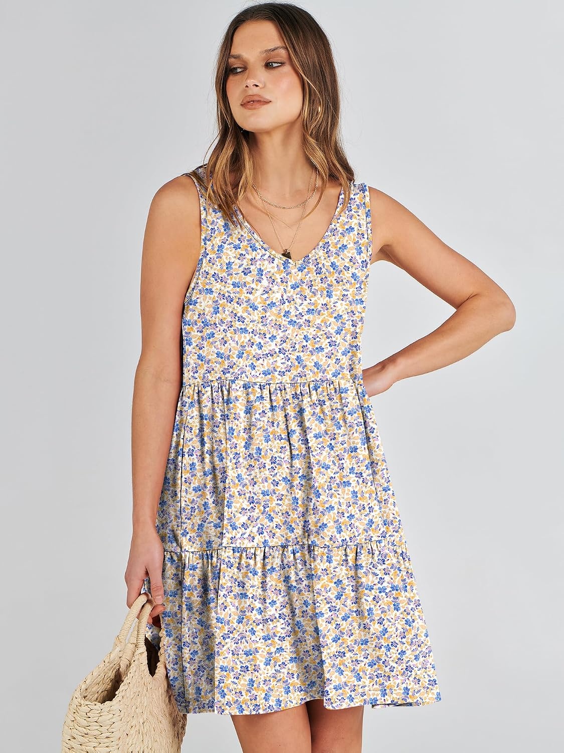 image:imageANRABESS Women Summer Sleeveless Mini Dress Casual Tank SundressBlue Purple Floral