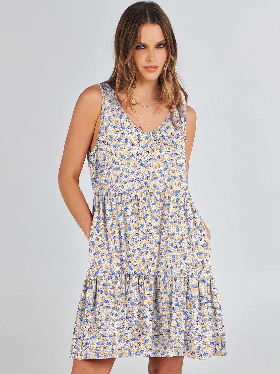 image:imageANRABESS Women Summer Sleeveless Mini Dress Casual Tank SundressBlue Purple Floral
