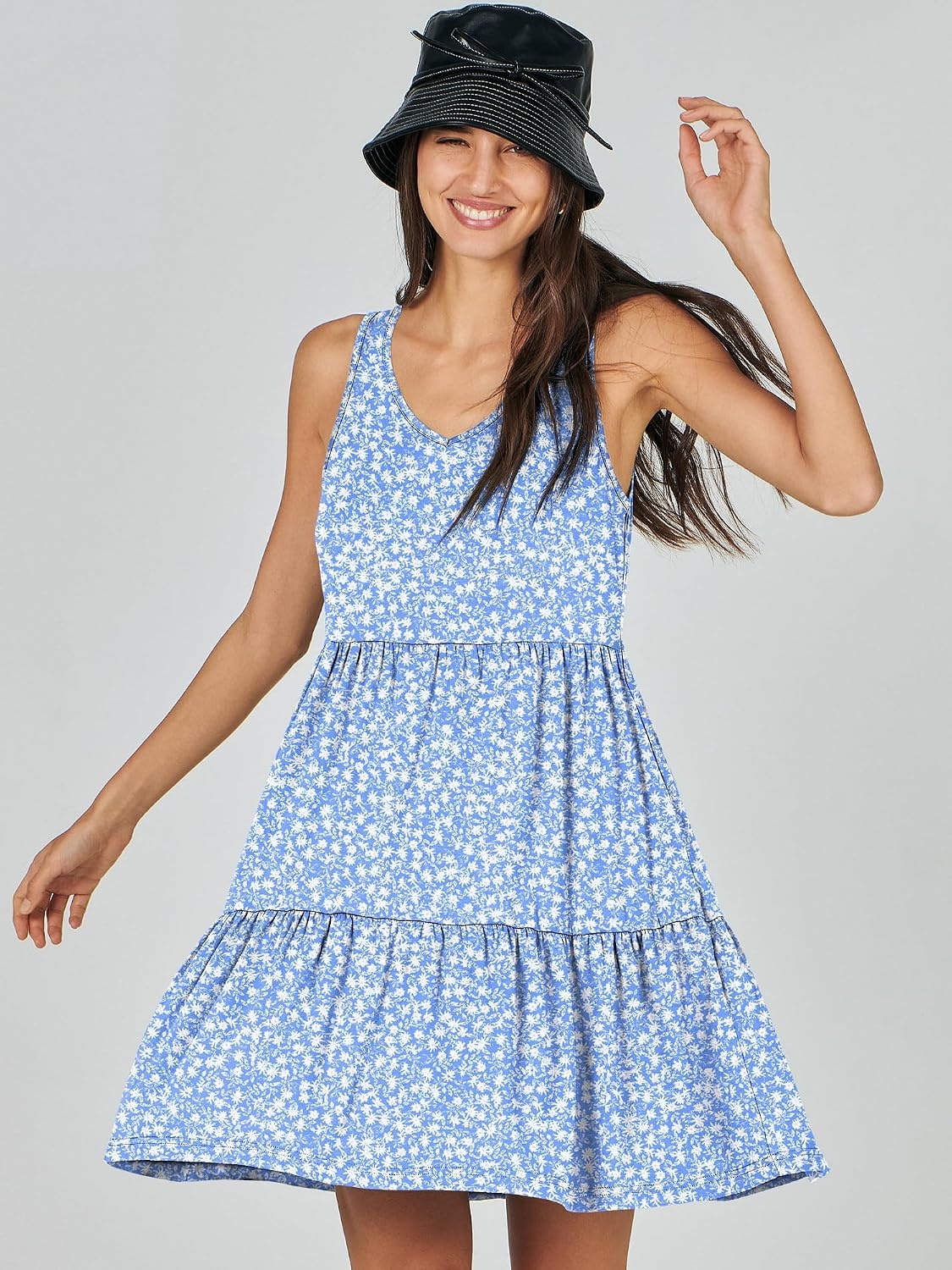 image:imageANRABESS Women Summer Sleeveless Mini Dress Casual Tank SundressBlue White Floral