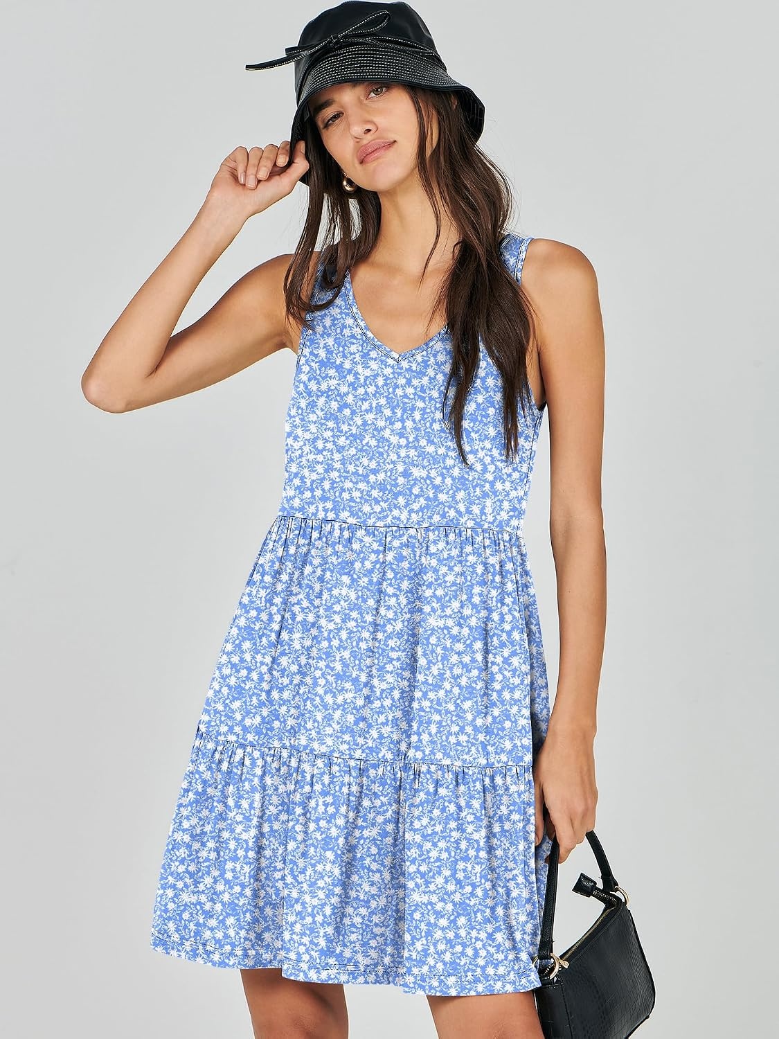 image:imageANRABESS Women Summer Sleeveless Mini Dress Casual Tank SundressBlue White Floral