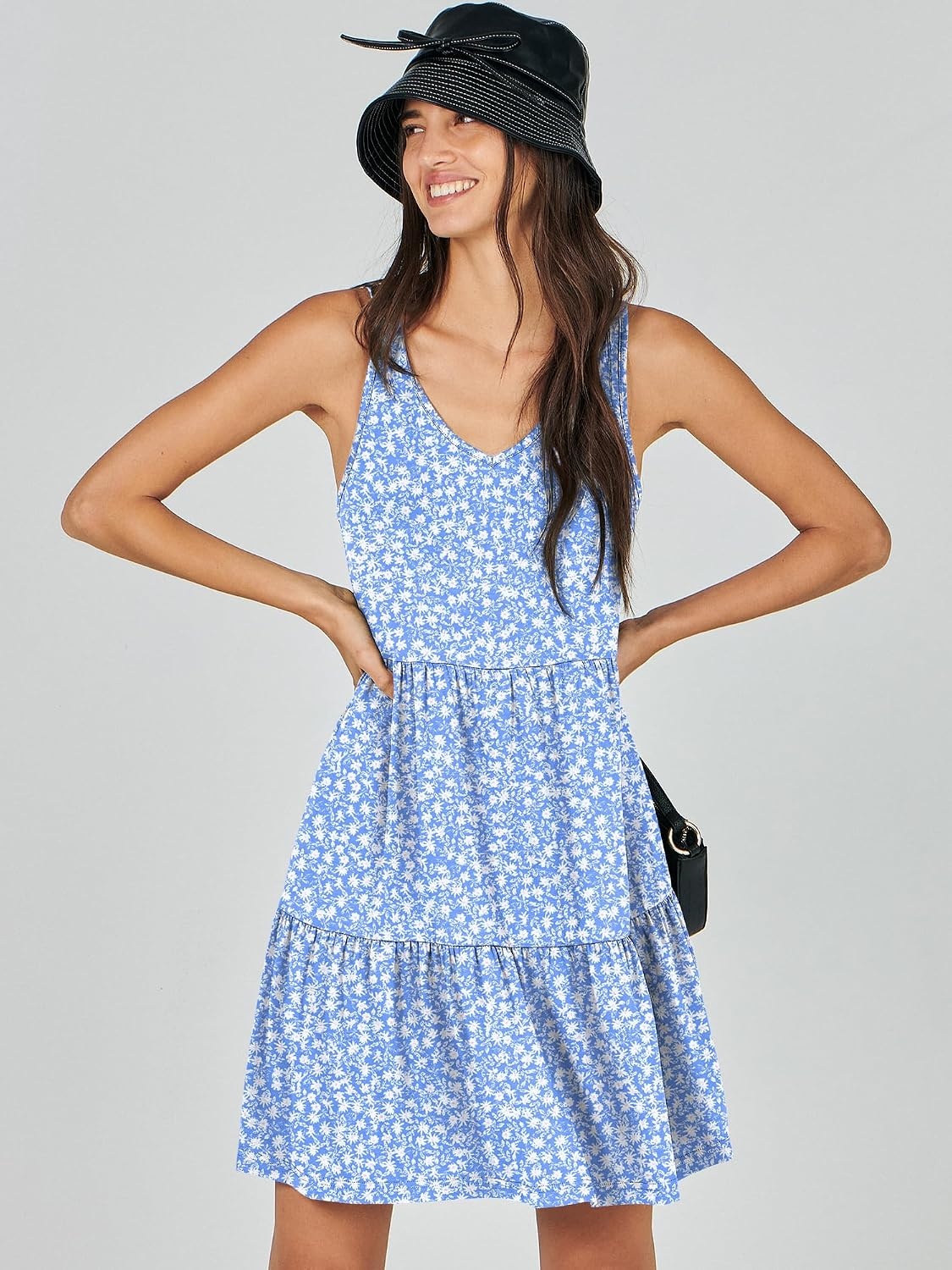 image:imageANRABESS Women Summer Sleeveless Mini Dress Casual Tank SundressBlue White Floral