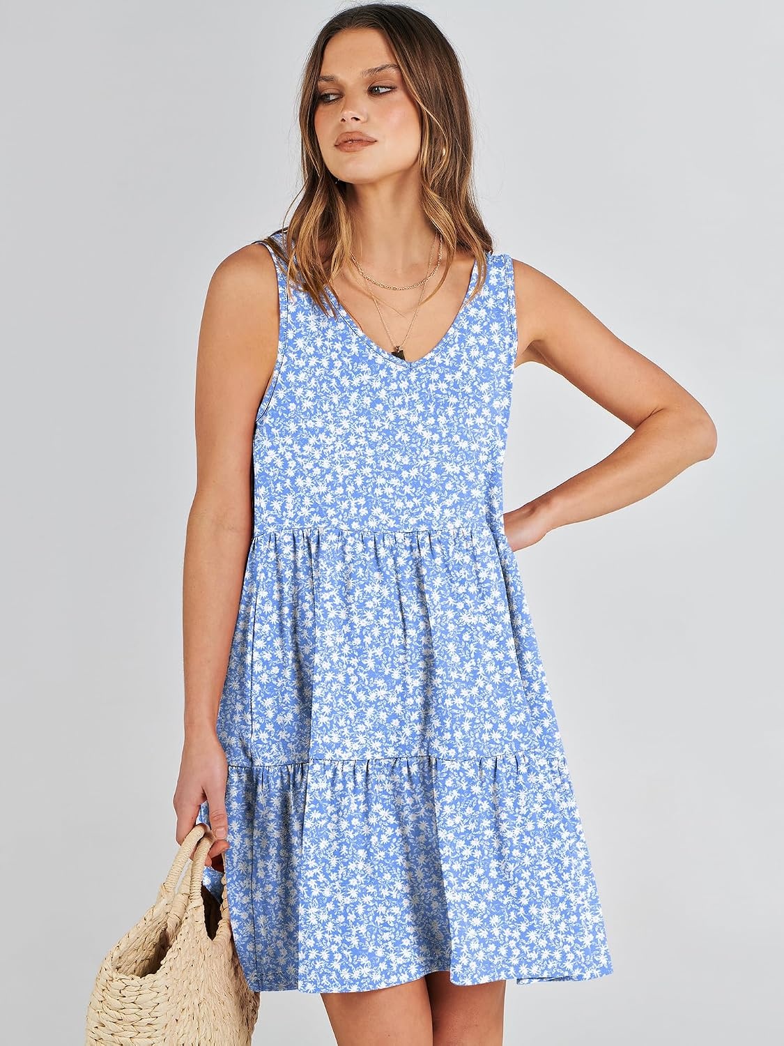 image:imageANRABESS Women Summer Sleeveless Mini Dress Casual Tank SundressBlue White Floral