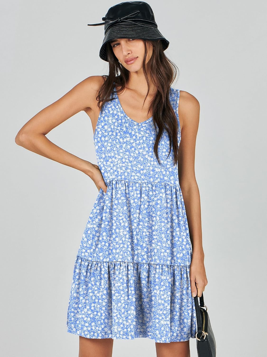 image:imageANRABESS Women Summer Sleeveless Mini Dress Casual Tank SundressBlue White Floral