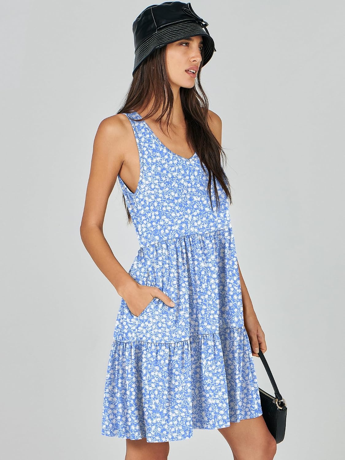 image:imageANRABESS Women Summer Sleeveless Mini Dress Casual Tank SundressBlue White Floral