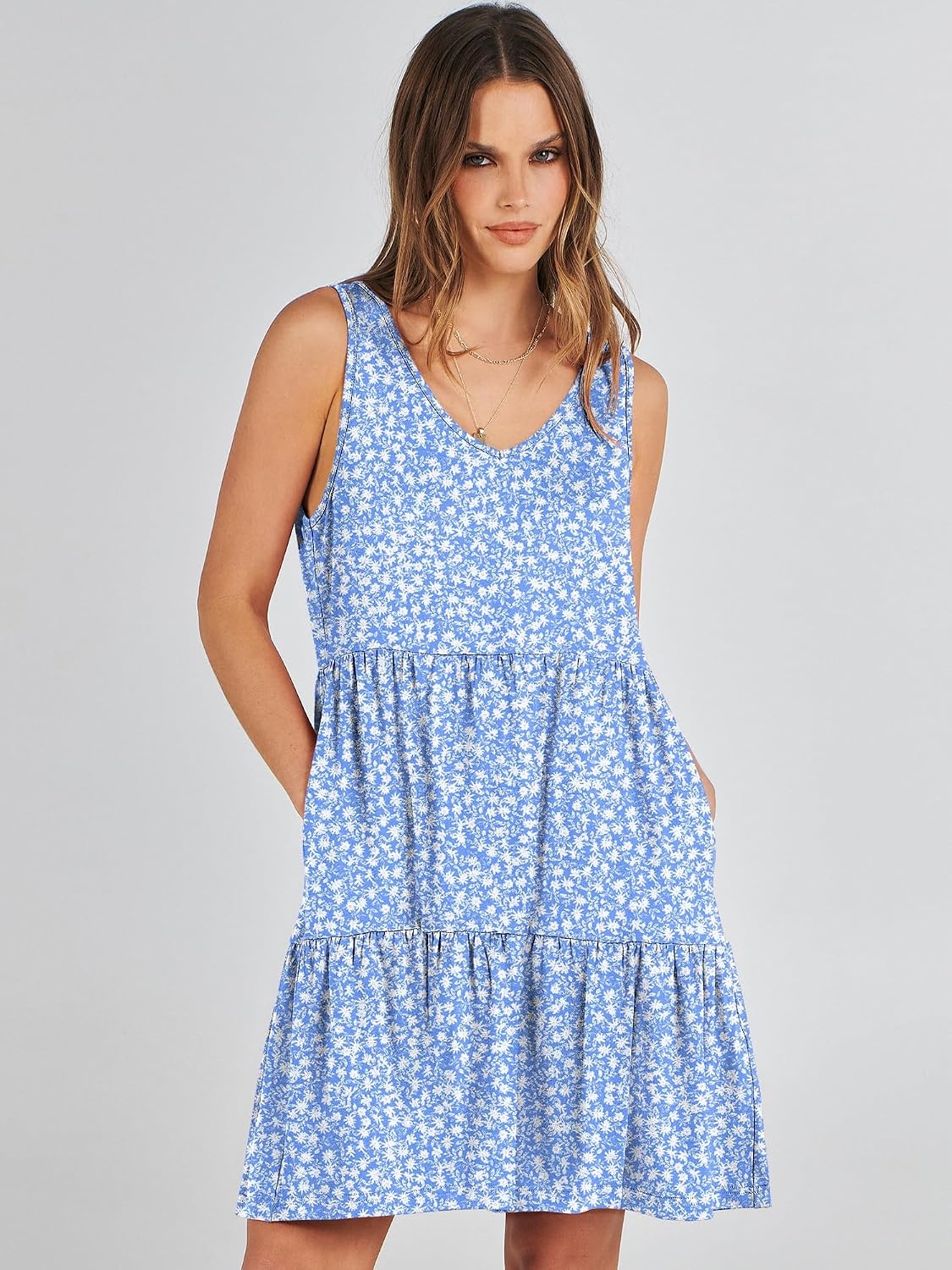image:imageANRABESS Women Summer Sleeveless Mini Dress Casual Tank SundressBlue White Floral