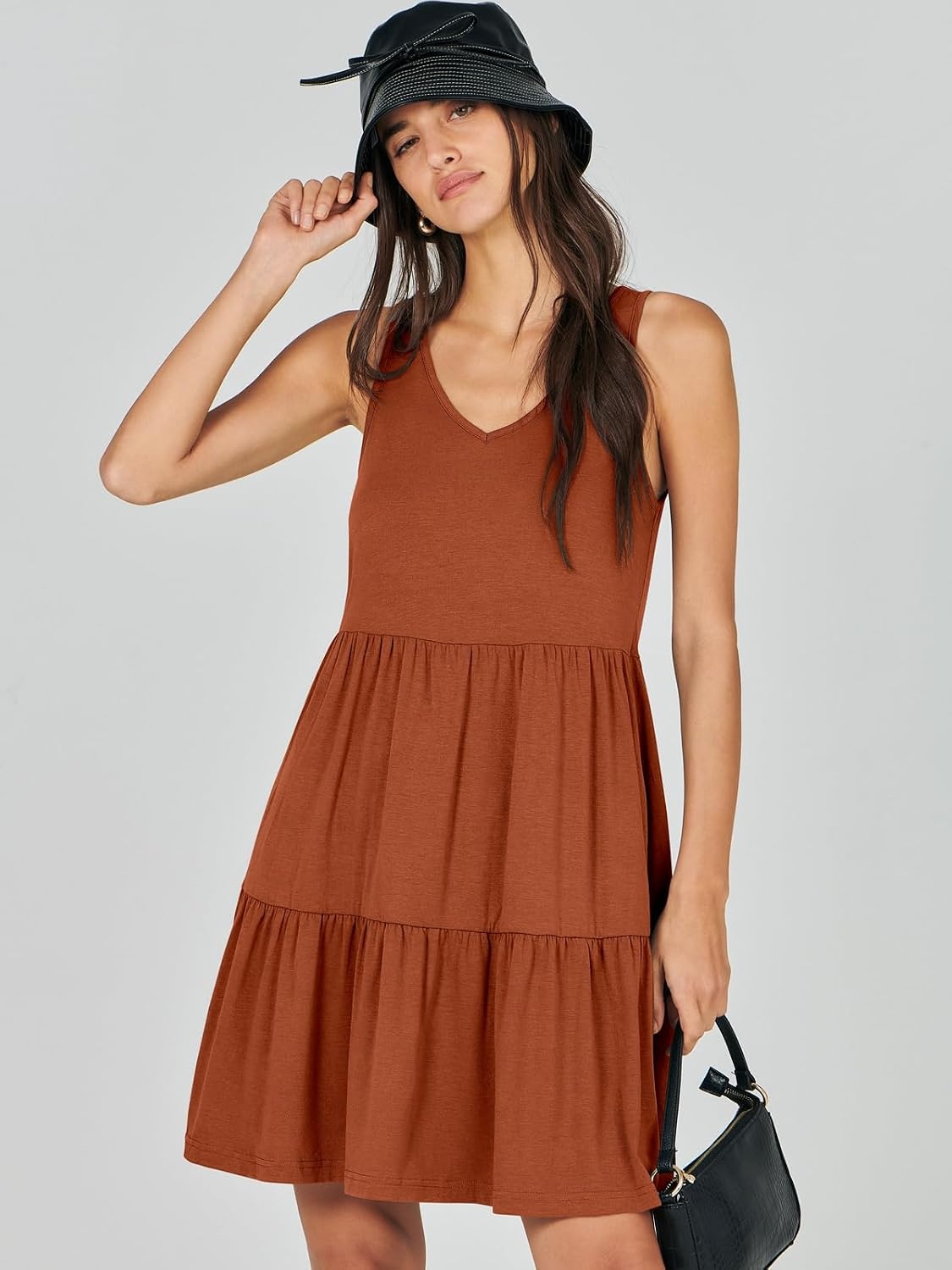 image:imageANRABESS Women Summer Sleeveless Mini Dress Casual Tank SundressBrick Red