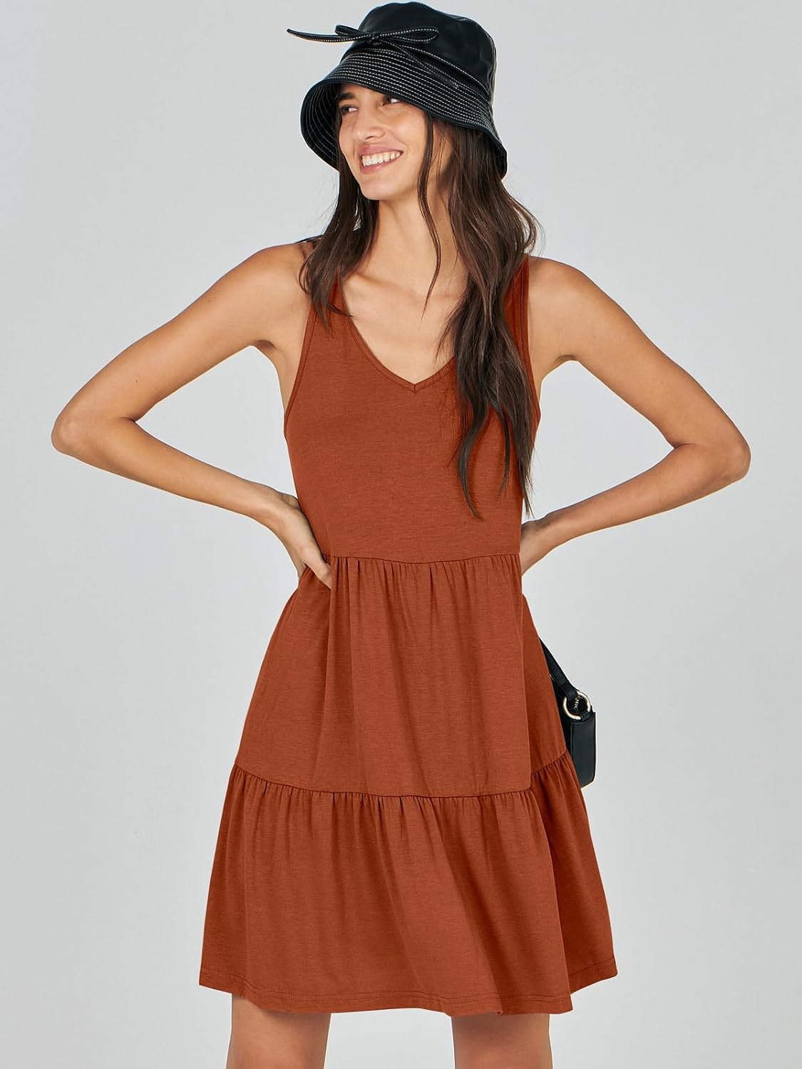 image:imageANRABESS Women Summer Sleeveless Mini Dress Casual Tank SundressBrick Red