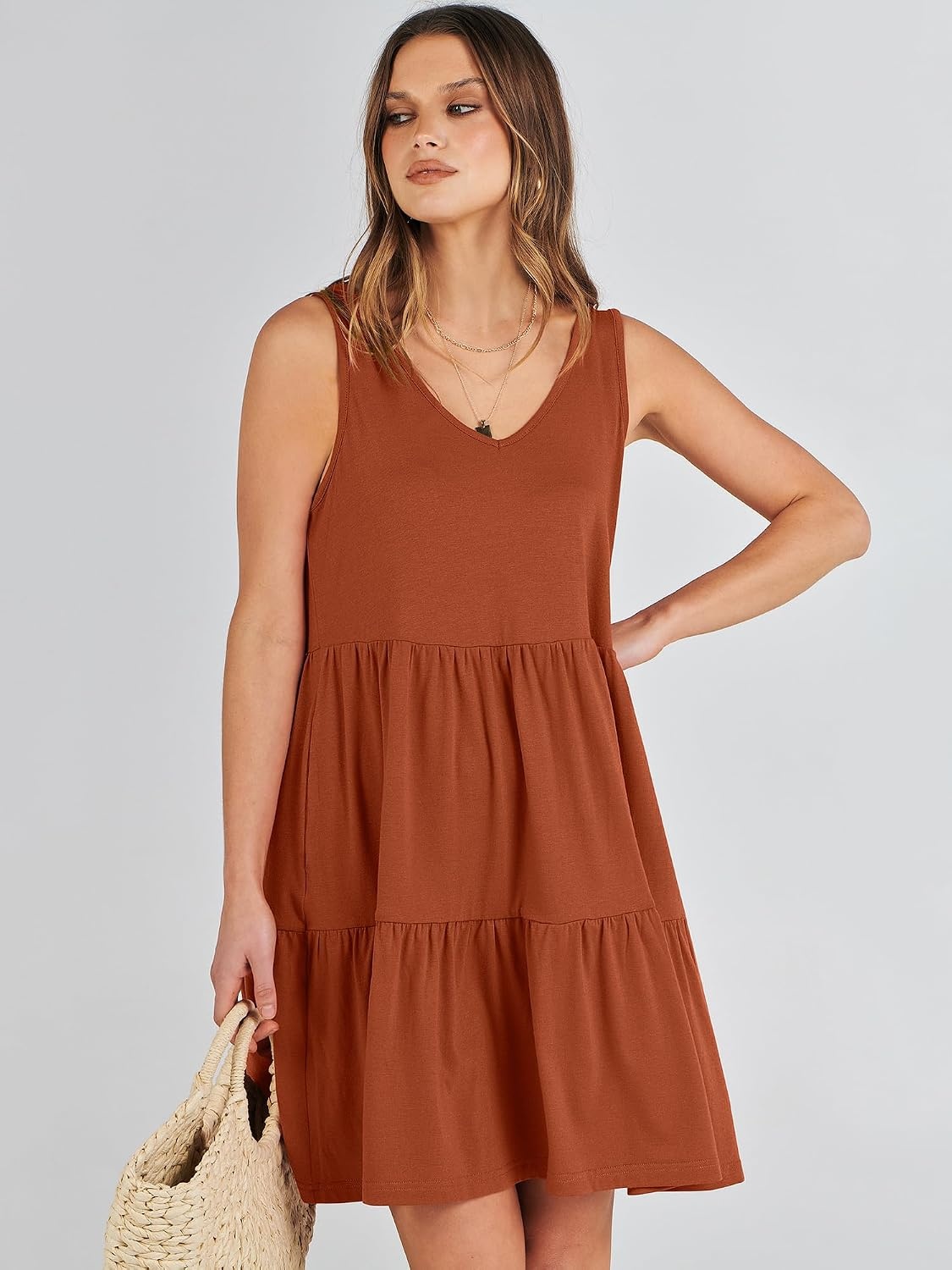 image:imageANRABESS Women Summer Sleeveless Mini Dress Casual Tank SundressBrick Red