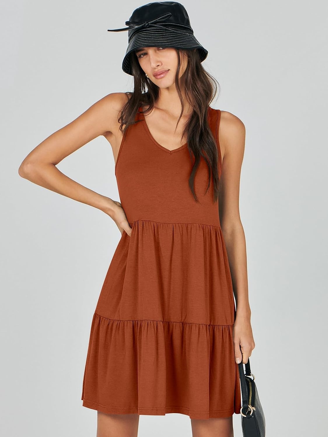 image:imageANRABESS Women Summer Sleeveless Mini Dress Casual Tank SundressBrick Red