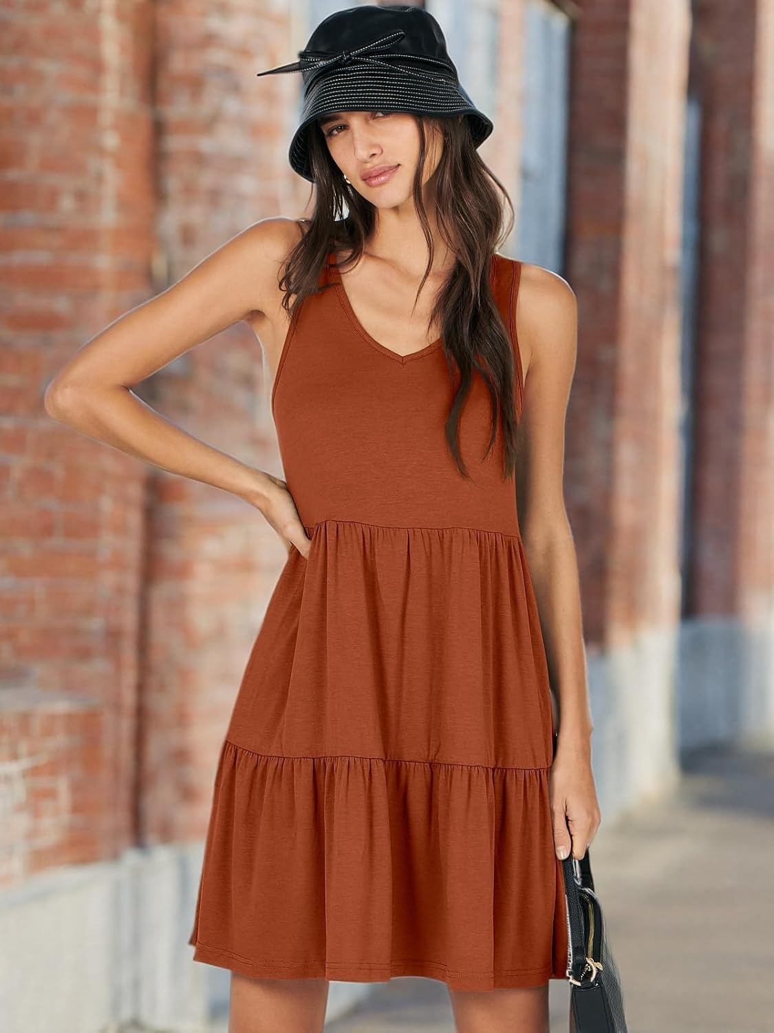 image:imageANRABESS Women Summer Sleeveless Mini Dress Casual Tank SundressBrick Red
