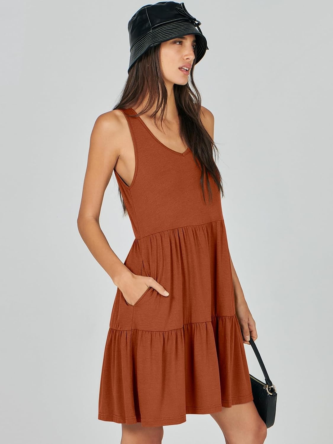 image:imageANRABESS Women Summer Sleeveless Mini Dress Casual Tank SundressBrick Red