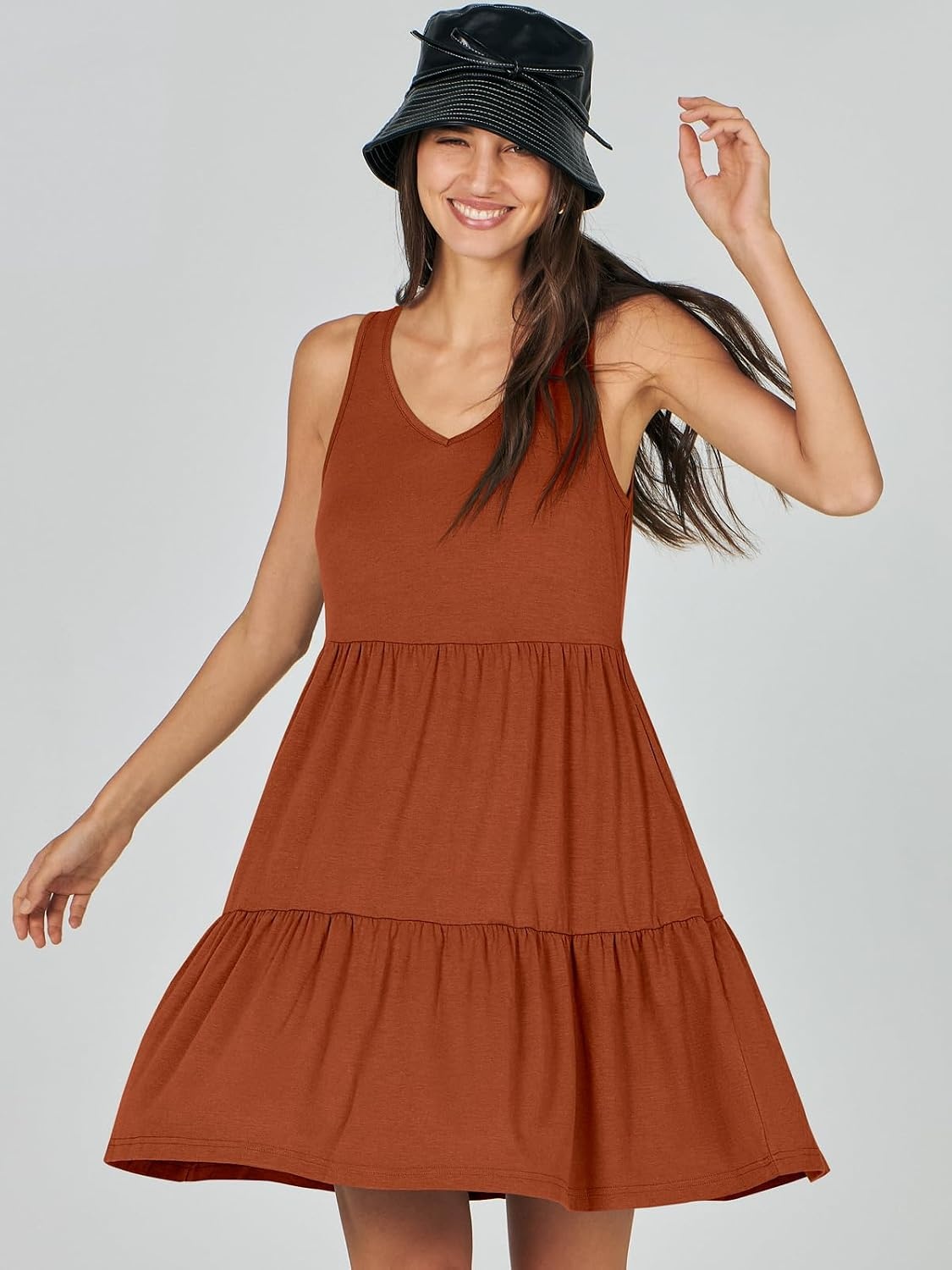 image:imageANRABESS Women Summer Sleeveless Mini Dress Casual Tank SundressBrick Red