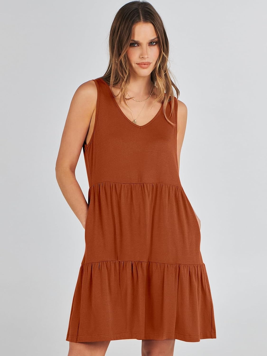 image:imageANRABESS Women Summer Sleeveless Mini Dress Casual Tank SundressBrick Red