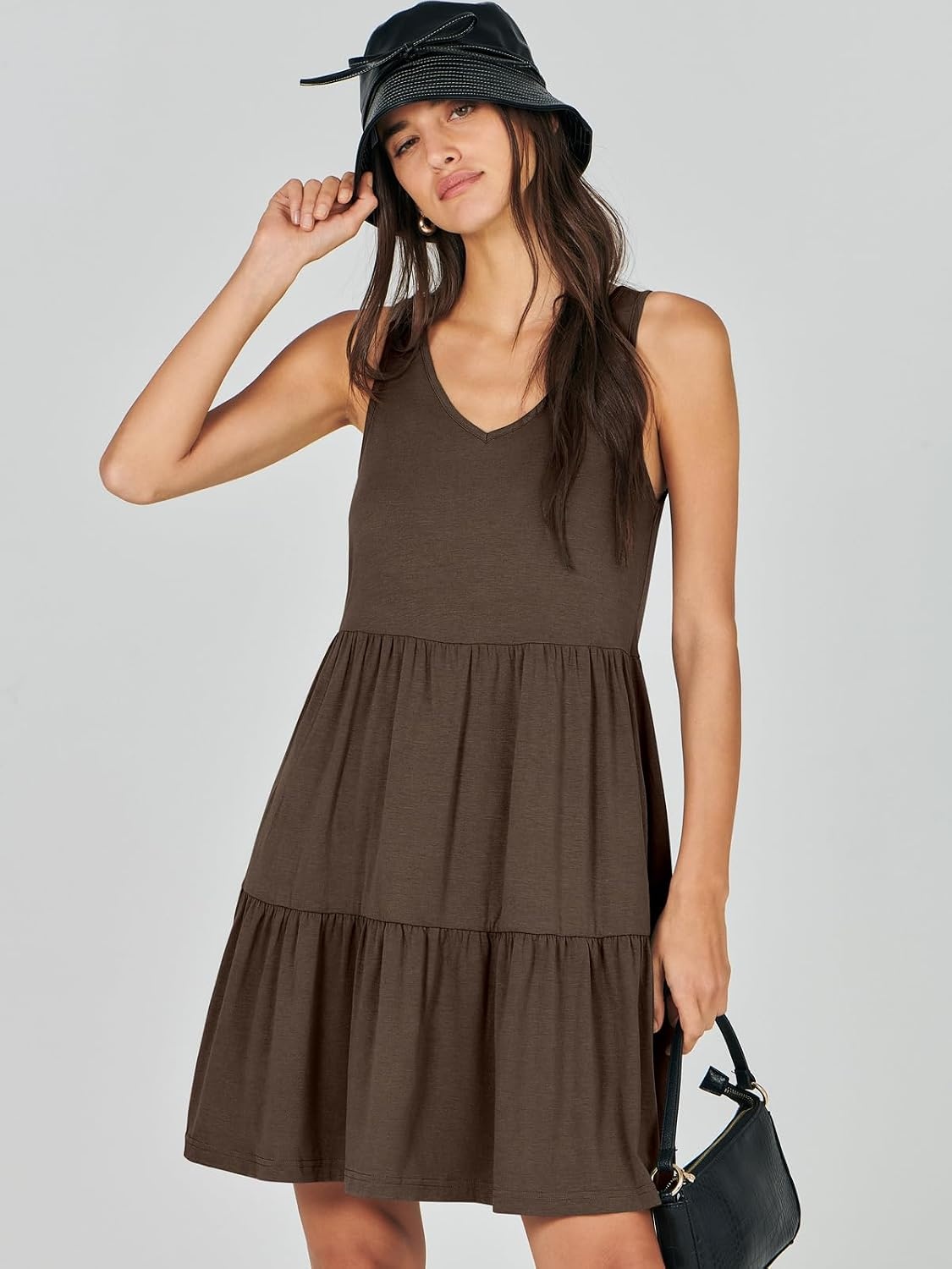 image:imageANRABESS Women Summer Sleeveless Mini Dress Casual Tank SundressCoffee