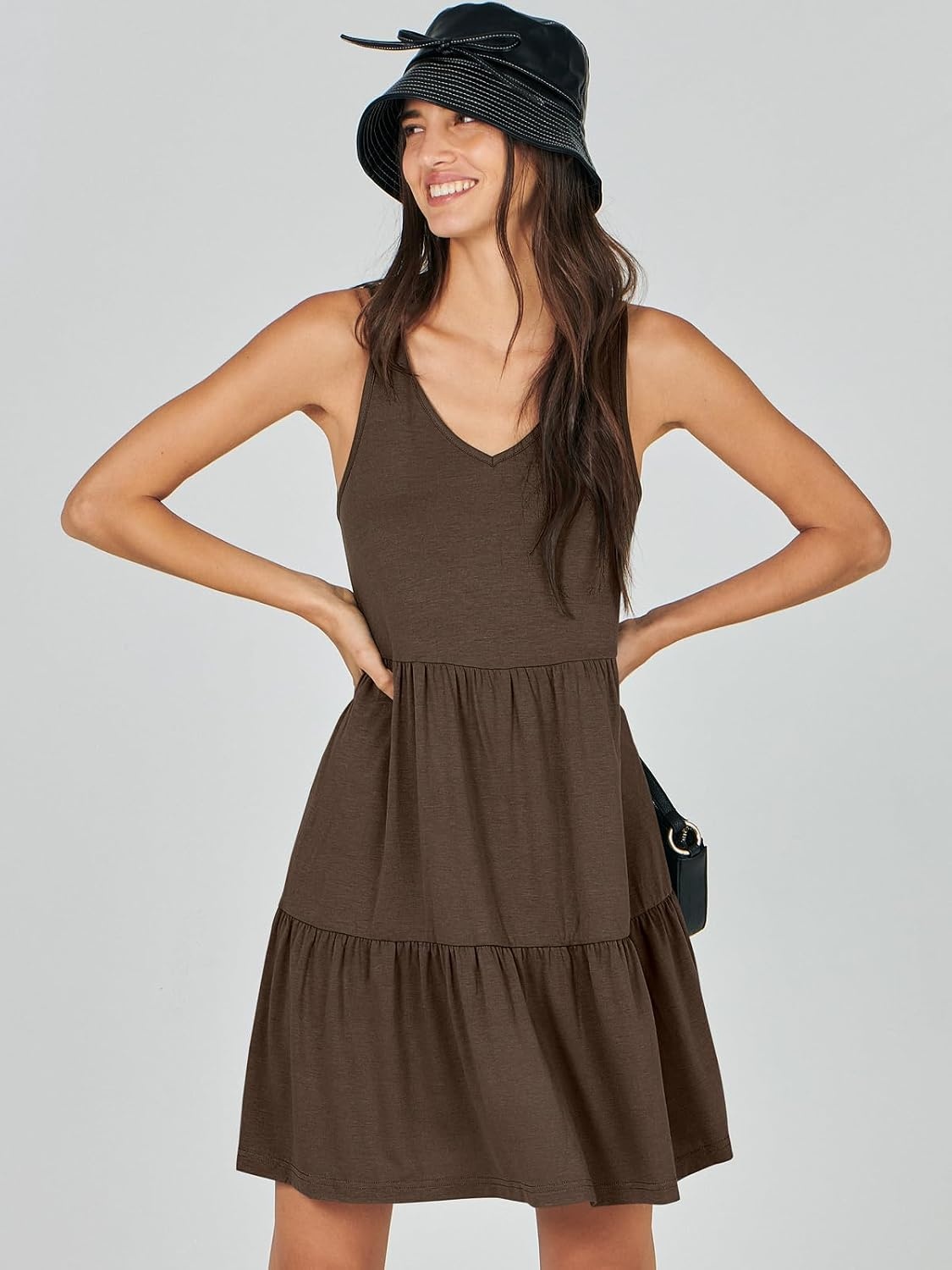 image:imageANRABESS Women Summer Sleeveless Mini Dress Casual Tank SundressCoffee