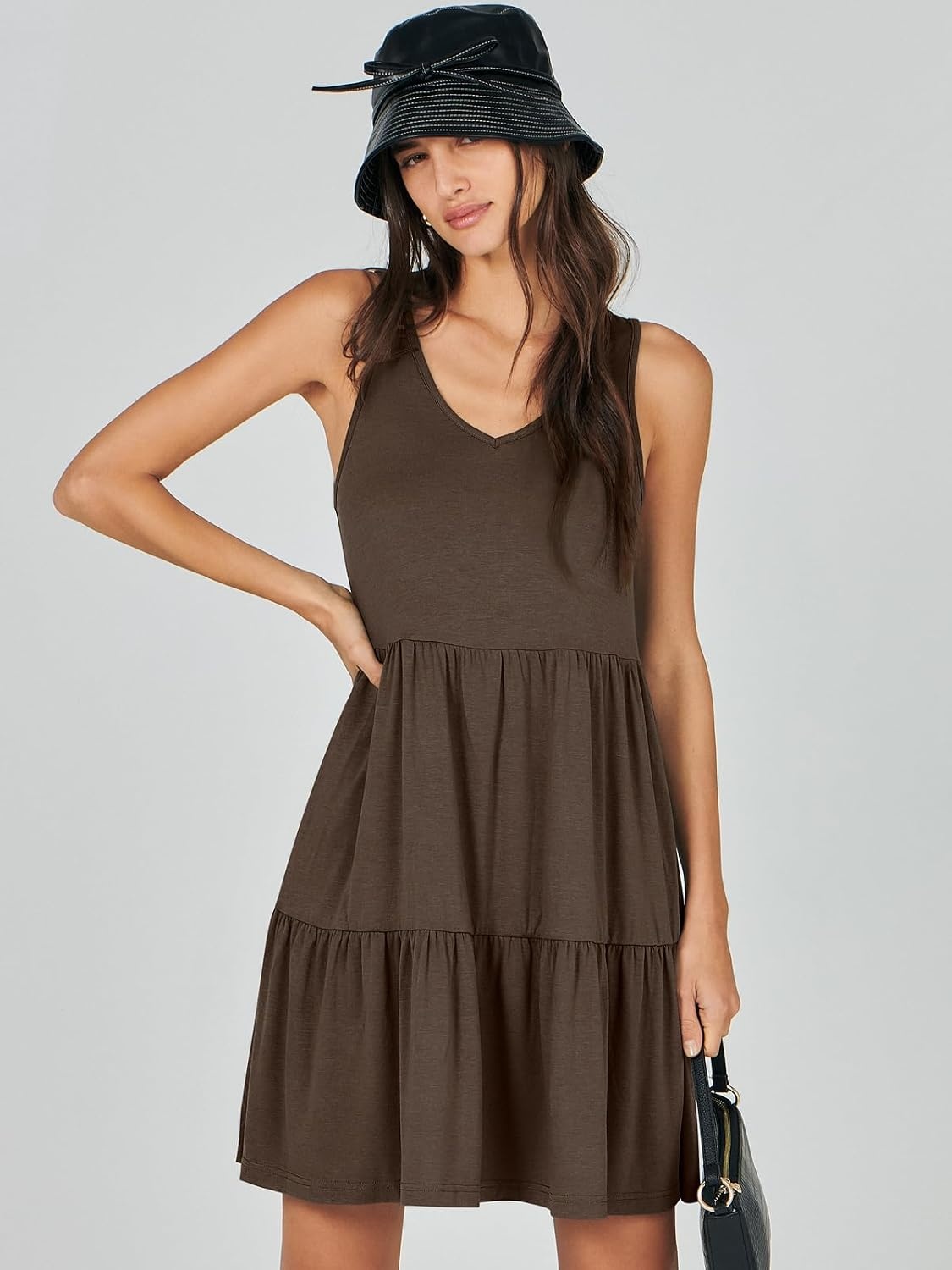 image:imageANRABESS Women Summer Sleeveless Mini Dress Casual Tank SundressCoffee
