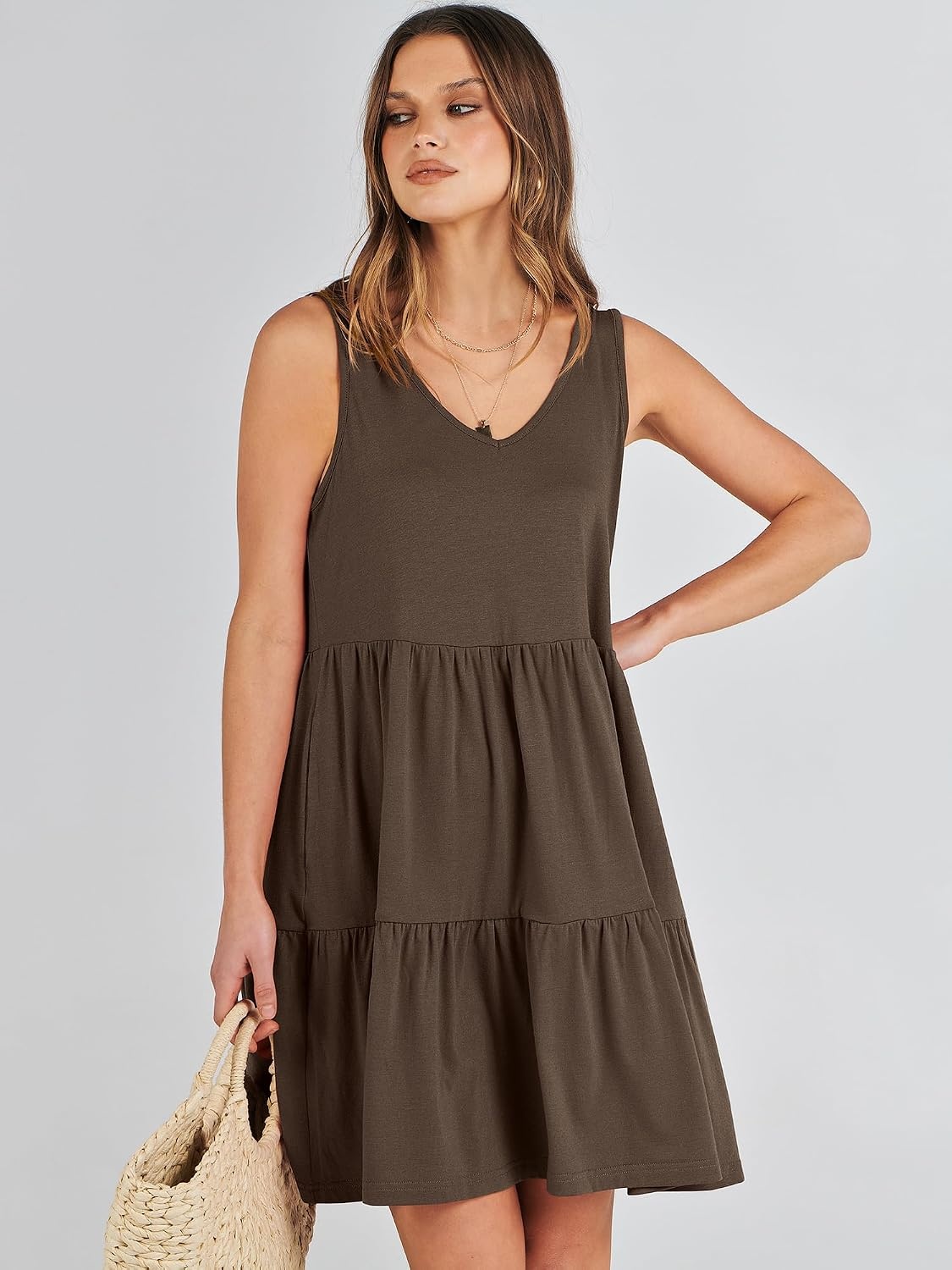 image:imageANRABESS Women Summer Sleeveless Mini Dress Casual Tank SundressCoffee