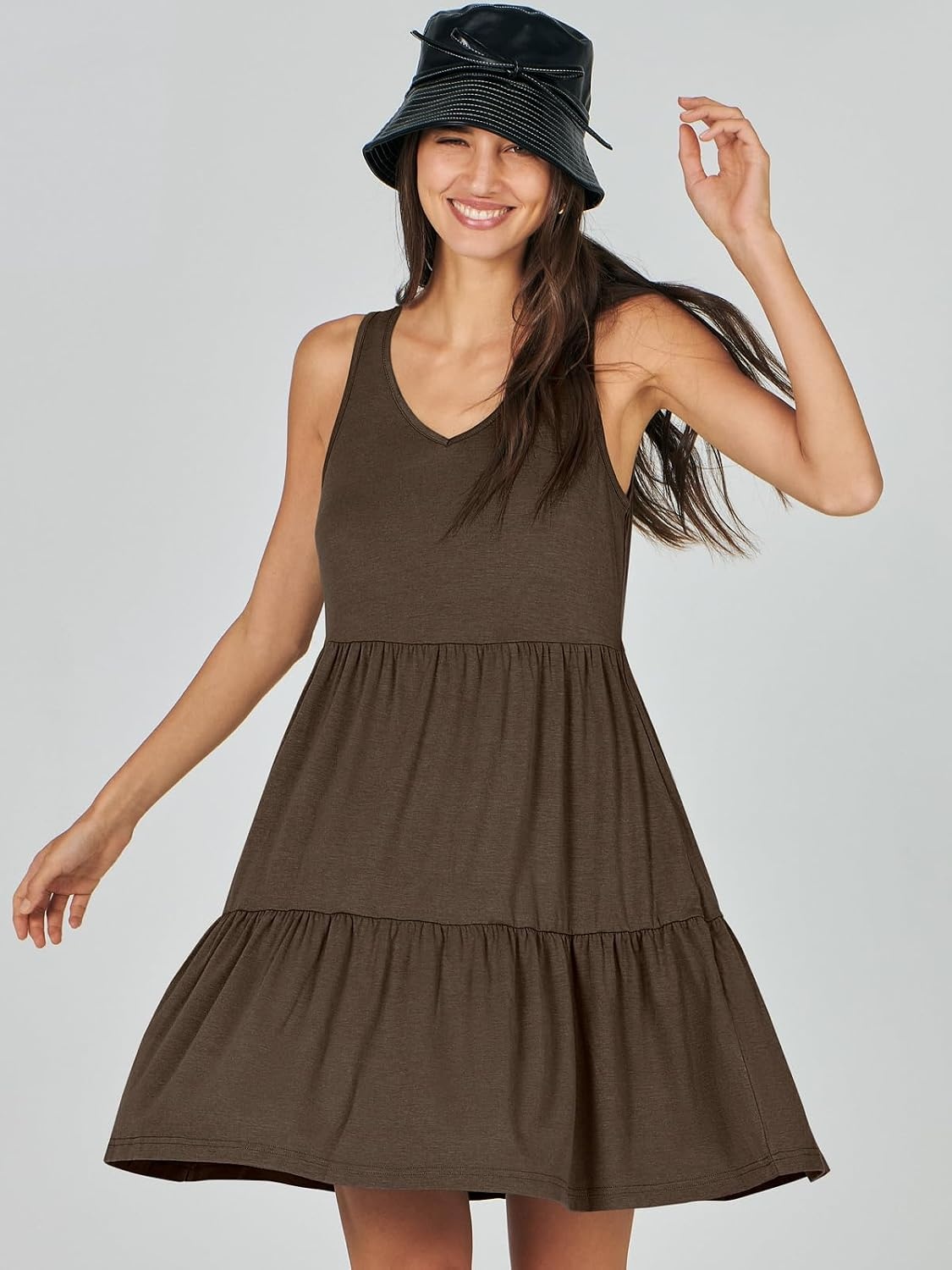 image:imageANRABESS Women Summer Sleeveless Mini Dress Casual Tank SundressCoffee